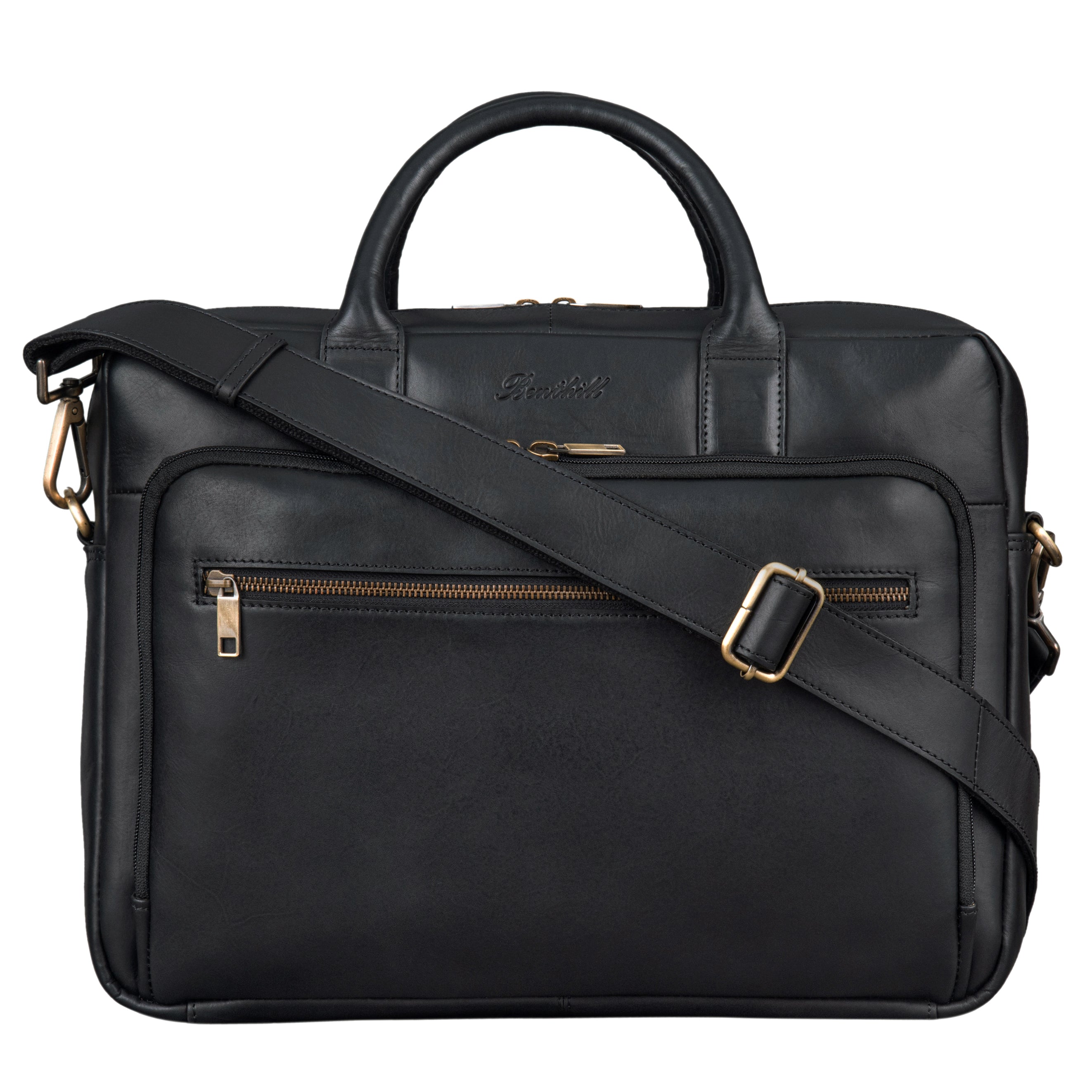 Benthill Aktentasche Leder Laptoptasche - Schultertasche für Herren und Damen Gross - Briefcase - Umhängetasche aus echtem Leder - Große Ledertasche für Laptop