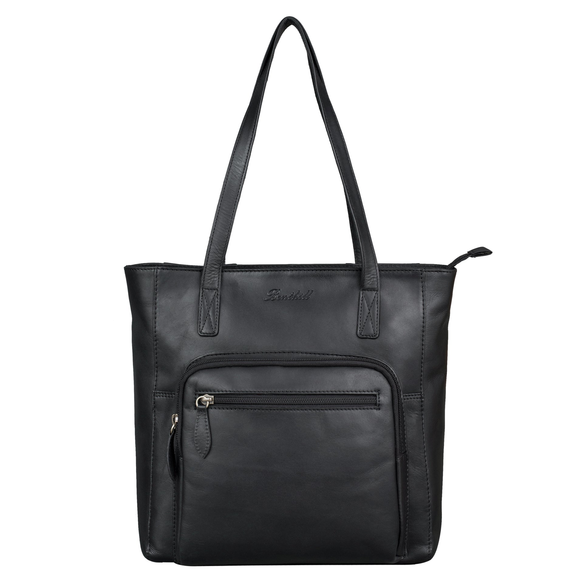 Benthill Damen Shopper Leder - Handtasche aus echtem Rindsleder - Tasche mit Reißverschluss - Schultertasche / Ledertasche - Vintage Umhängetasche