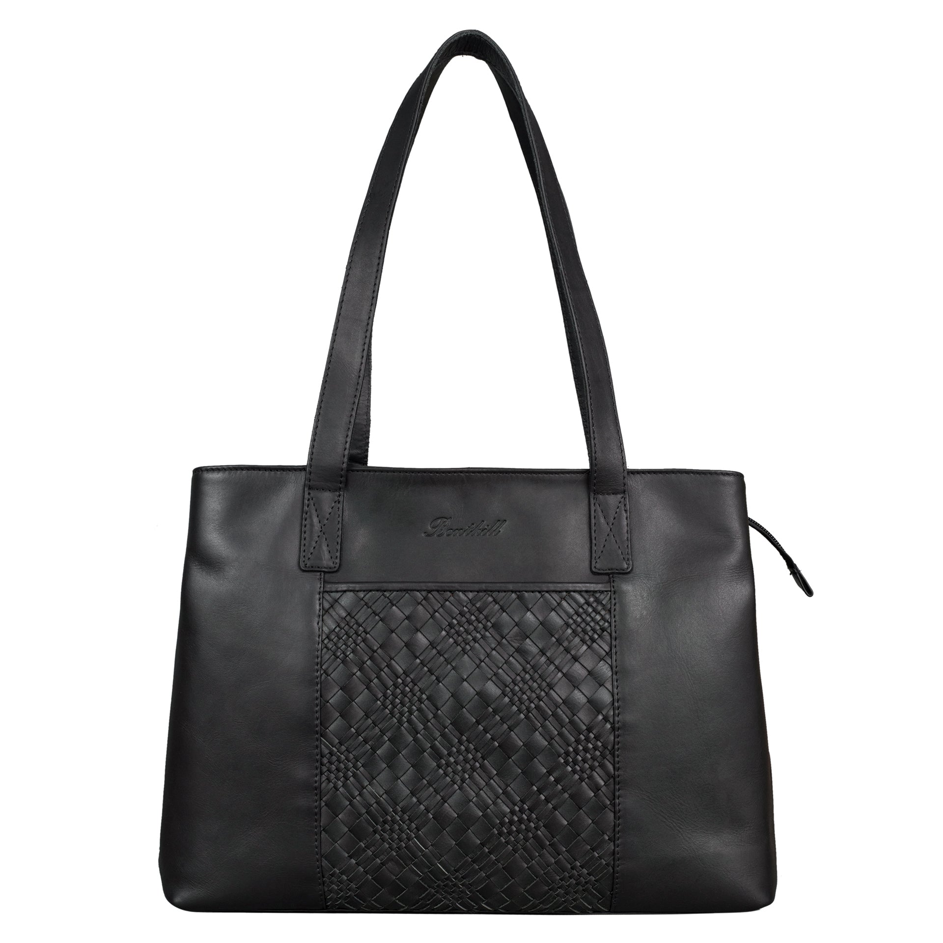 Benthill Damen Tasche Leder - Handtasche aus echtem Rindsleder - Große Schultertasche mit Reißverschluss - Vintage Umhängetasche XL