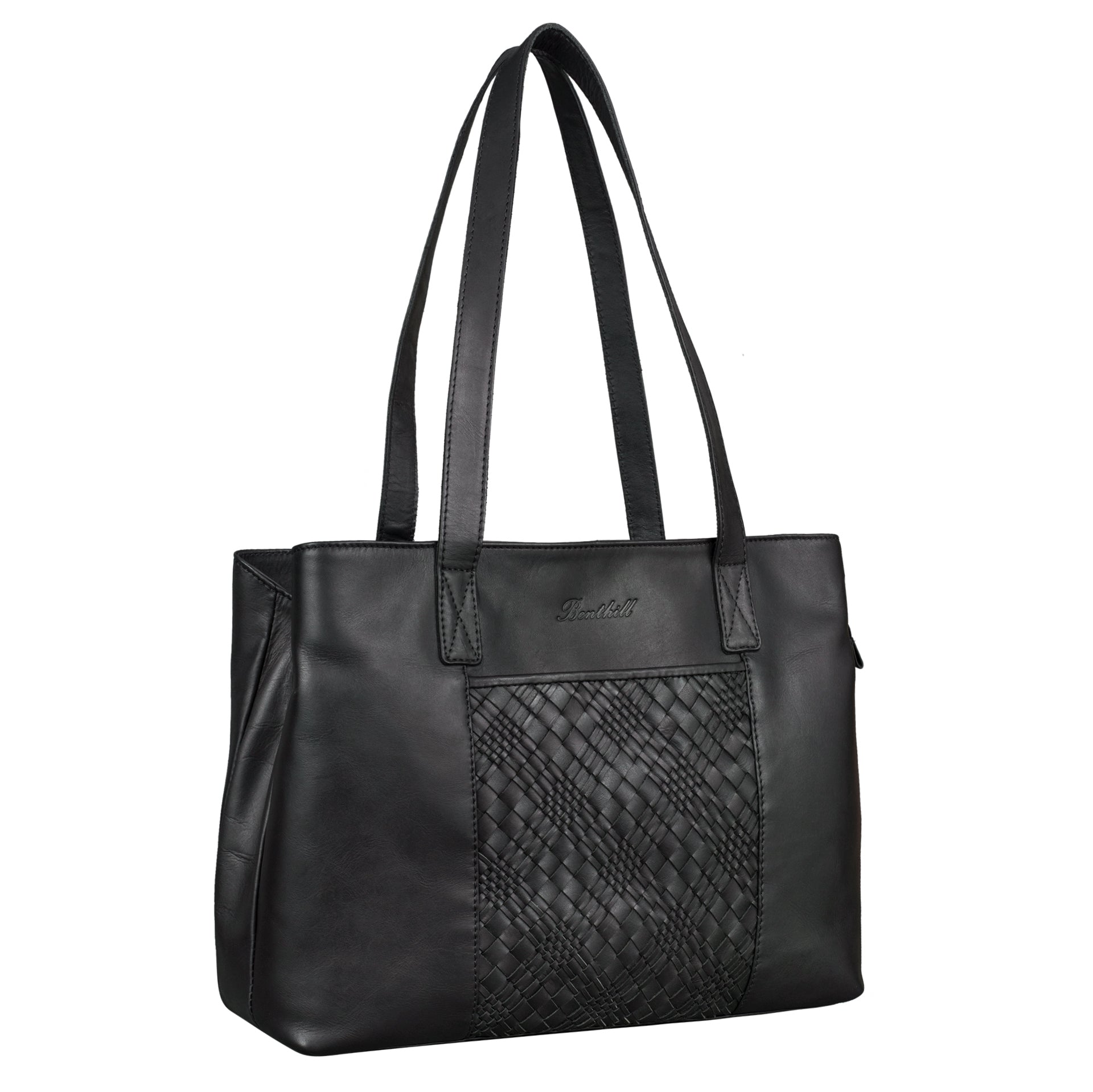 Benthill Damen Tasche Leder - Handtasche aus echtem Rindsleder - Große Schultertasche mit Reißverschluss - Vintage Umhängetasche XL