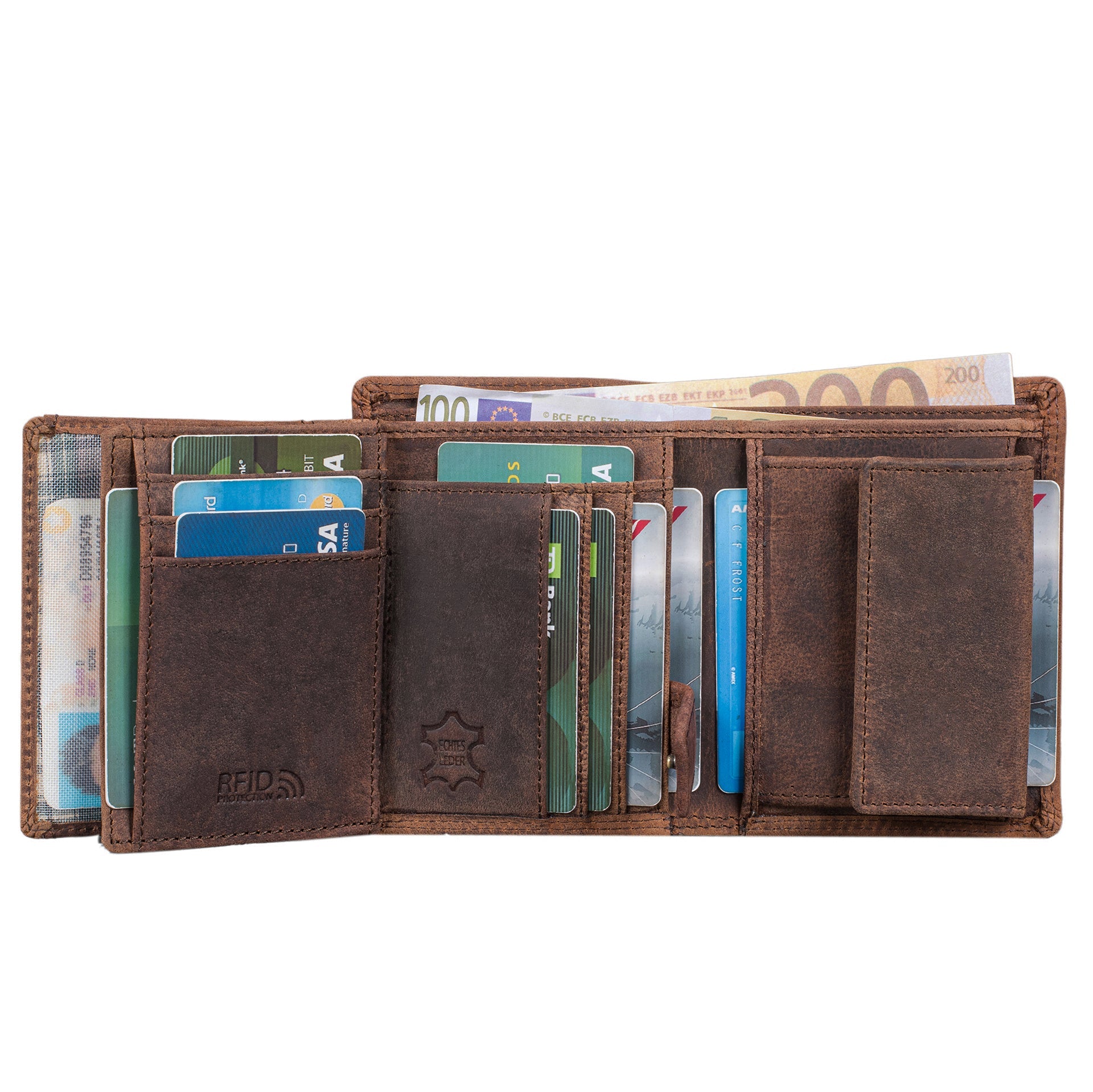 Benthill Herren Geldbörse aus Echt-Leder - Geldbeutel mit RFID-Schutz - Großes Portemonnaie für Herren - Vintage Leder