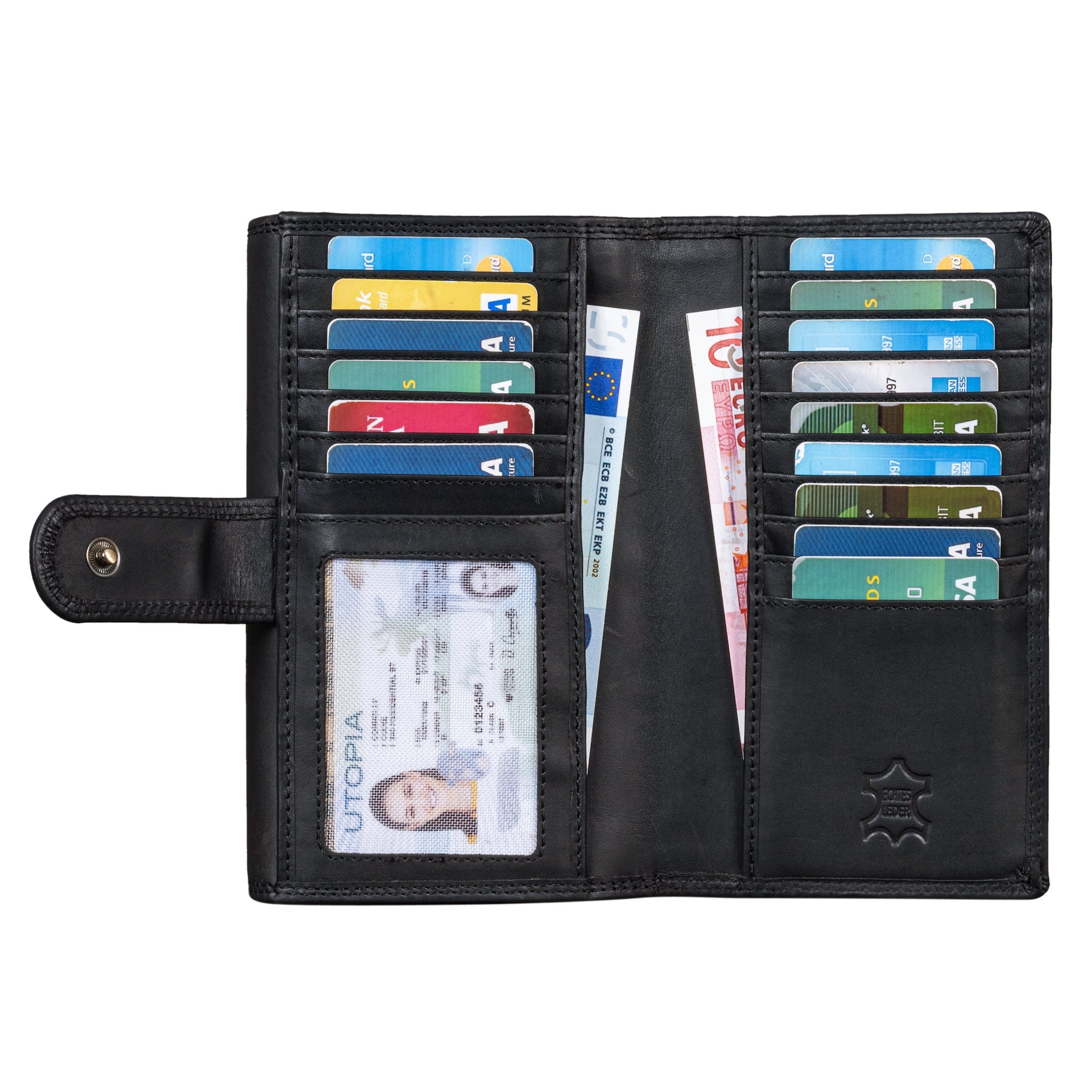 Benthill Damen Portemonnaie XXL mit RFID-Schutz | Echt-Leder Damen Geldbörse Gross | Große Vintage Damenbörse mit vielen Fächern XXL