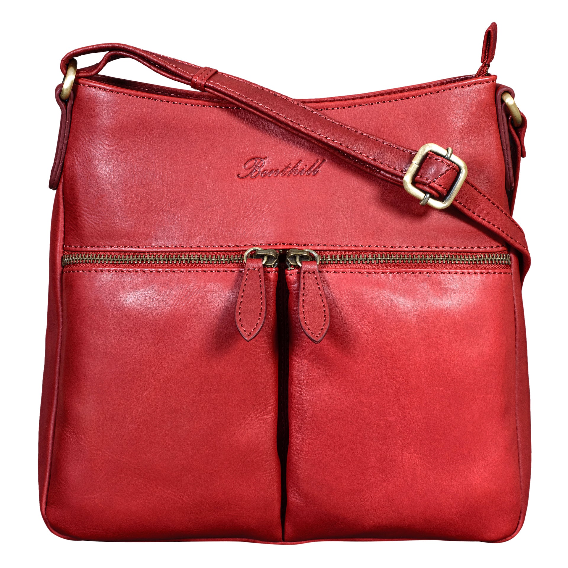 Benthill Damen Umhängetasche Leder | Tasche aus echtem Rindsleder | Handtasche mit Reißverschluss - Schultertasche / Ledertasche | Vintage Shopper