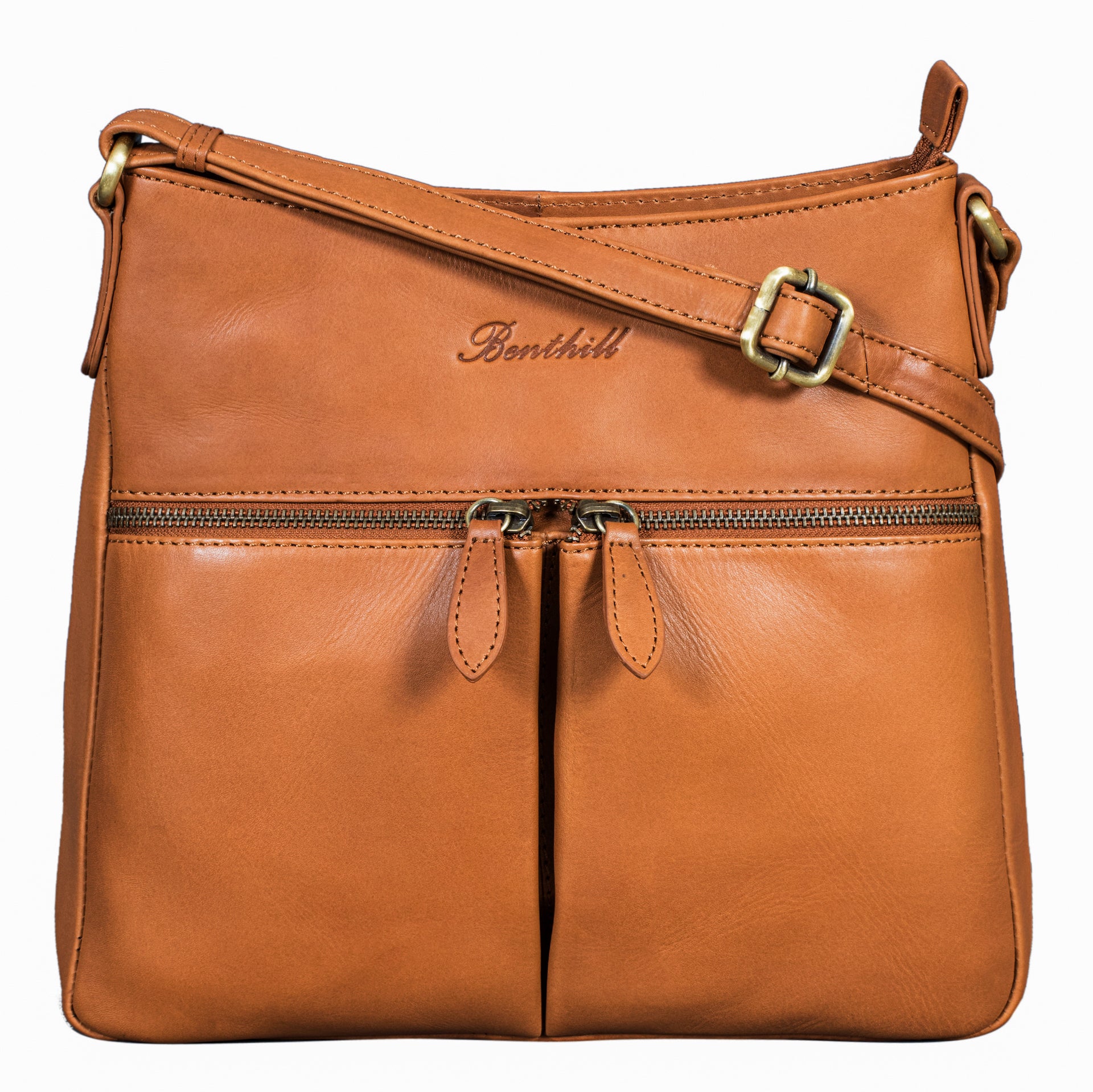 Benthill Damen Umhängetasche Leder | Tasche aus echtem Rindsleder | Handtasche mit Reißverschluss - Schultertasche / Ledertasche | Vintage Shopper