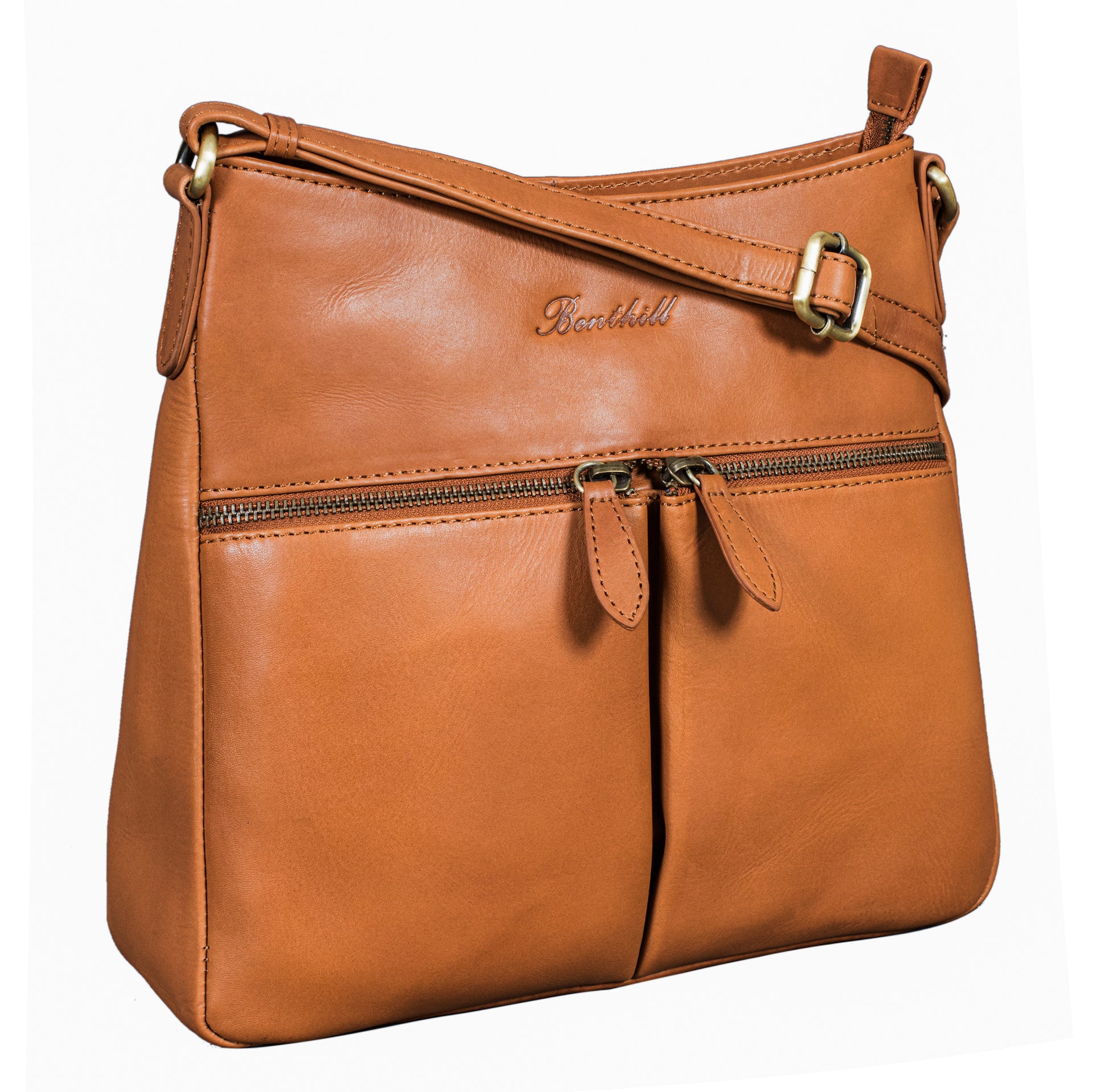 Benthill Damen Umhängetasche Leder | Tasche aus echtem Rindsleder | Handtasche mit Reißverschluss - Schultertasche / Ledertasche | Vintage Shopper