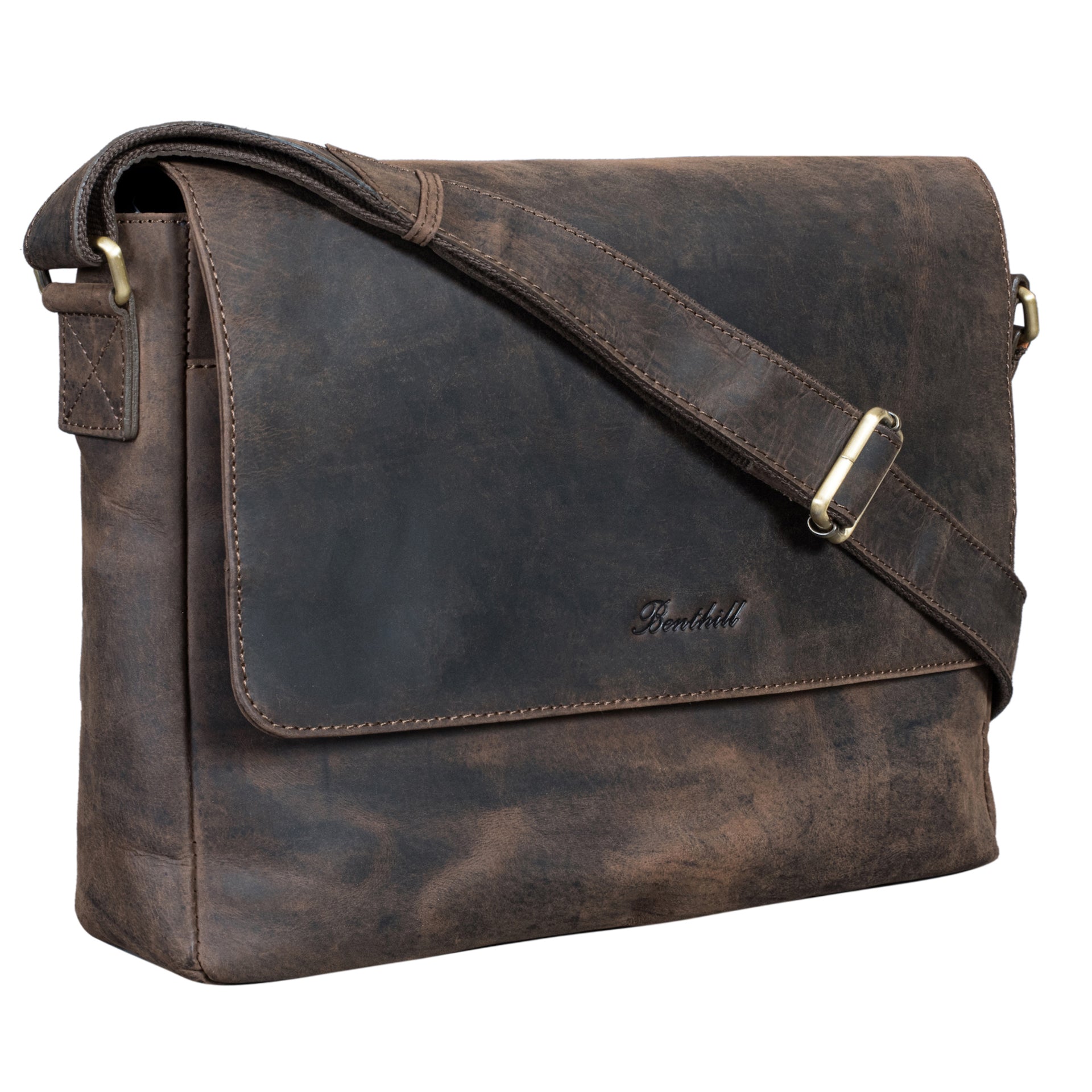 Benthill Messenger Herren Damen Leder | Laptoptasche aus echtem Leder | Schultertasche aus hochwertigem Rindsleder | Vintage Tasche