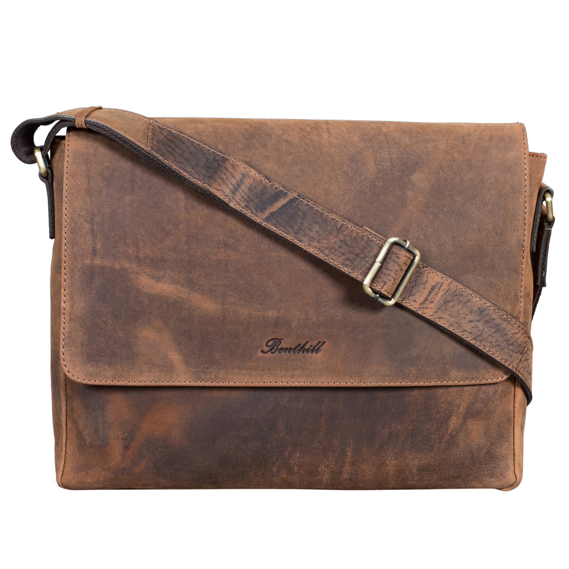 Benthill Messenger Herren Damen Leder | Laptoptasche aus echtem Leder | Schultertasche aus hochwertigem Rindsleder | Vintage Tasche