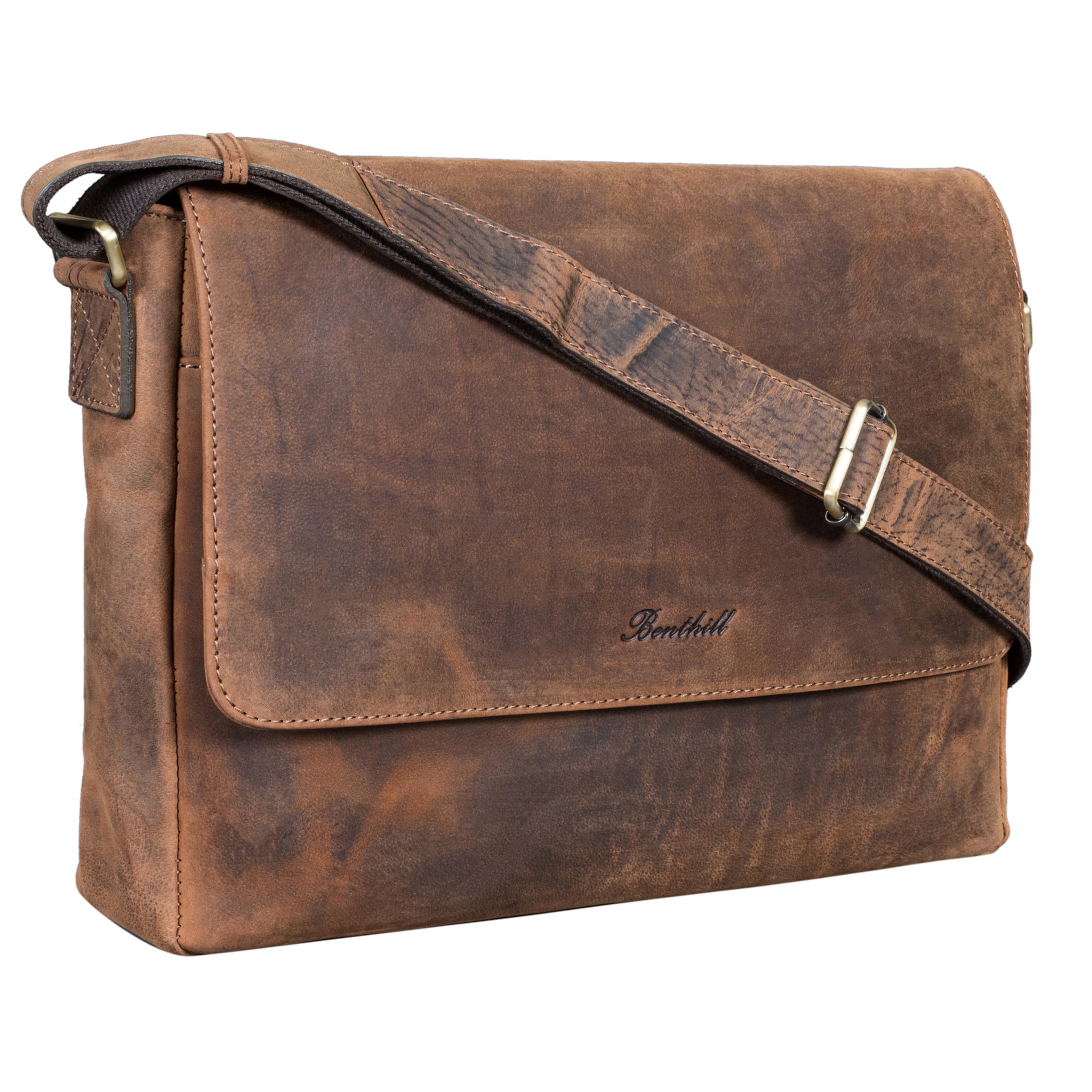 Benthill Messenger Herren Damen Leder | Laptoptasche aus echtem Leder | Schultertasche aus hochwertigem Rindsleder | Vintage Tasche