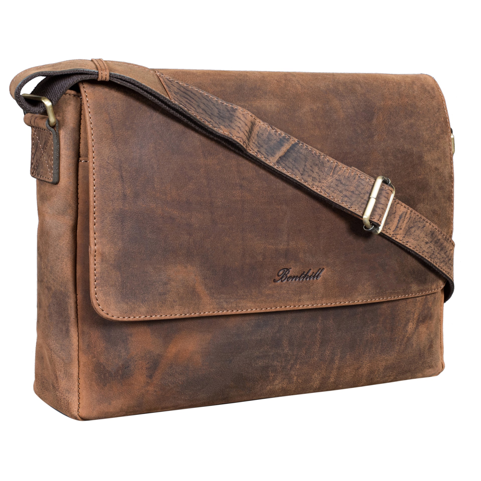 Benthill Messenger Herren Damen Leder | Laptoptasche aus echtem Leder | Schultertasche aus hochwertigem Rindsleder | Vintage Tasche