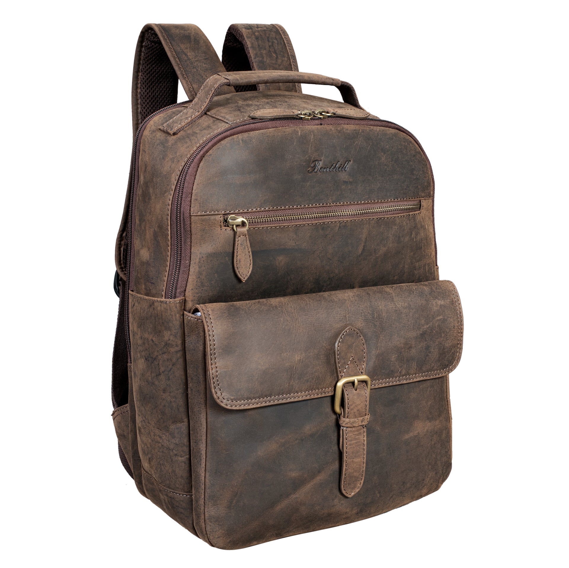 Benthill Rucksack Echt Leder | Reise Rucksack aus hochwertigem Rindsleder | Trekkingrucksack | Damen Herren Lederrucksack