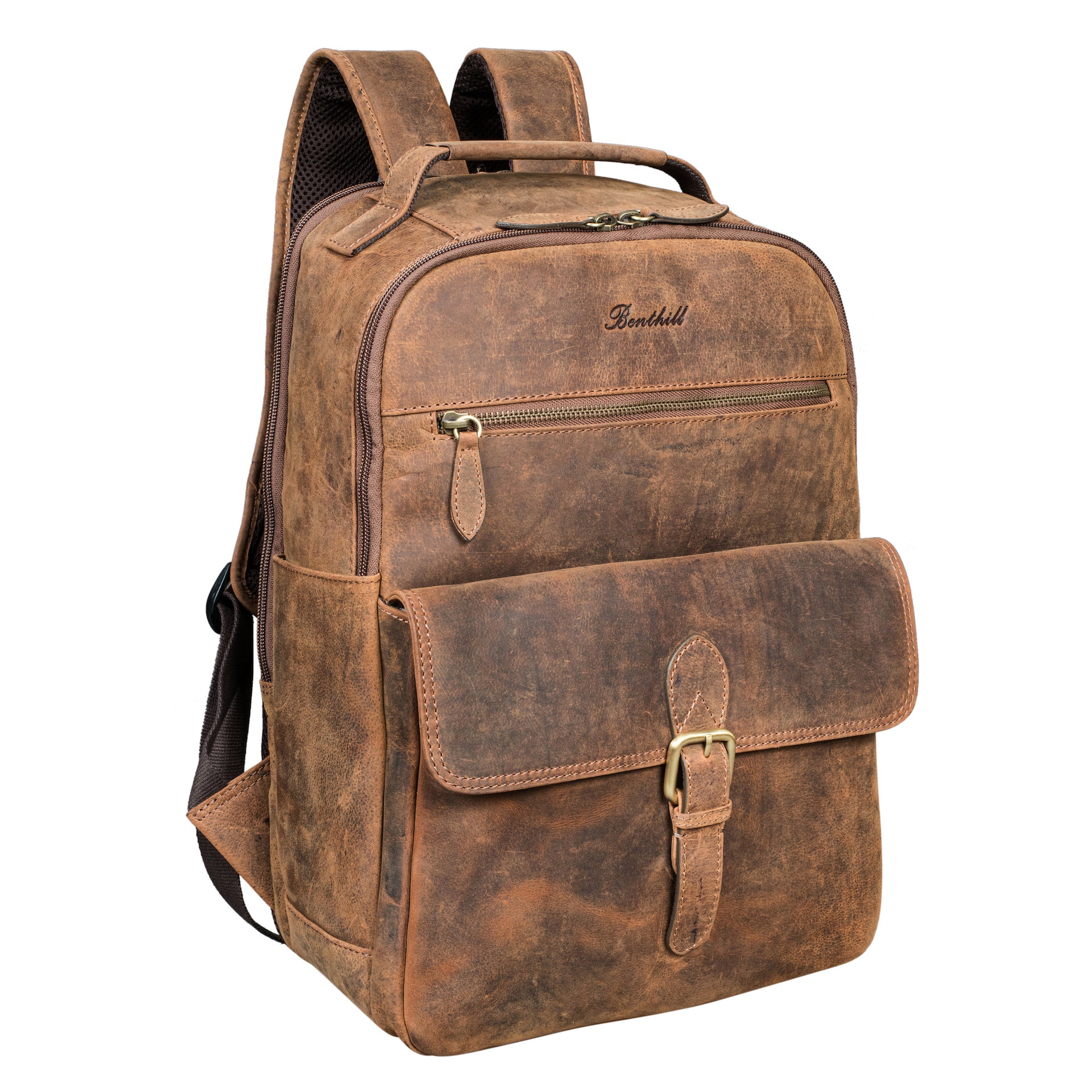 Benthill Rucksack Echt Leder | Reise Rucksack aus hochwertigem Rindsleder | Trekkingrucksack | Damen Herren Lederrucksack