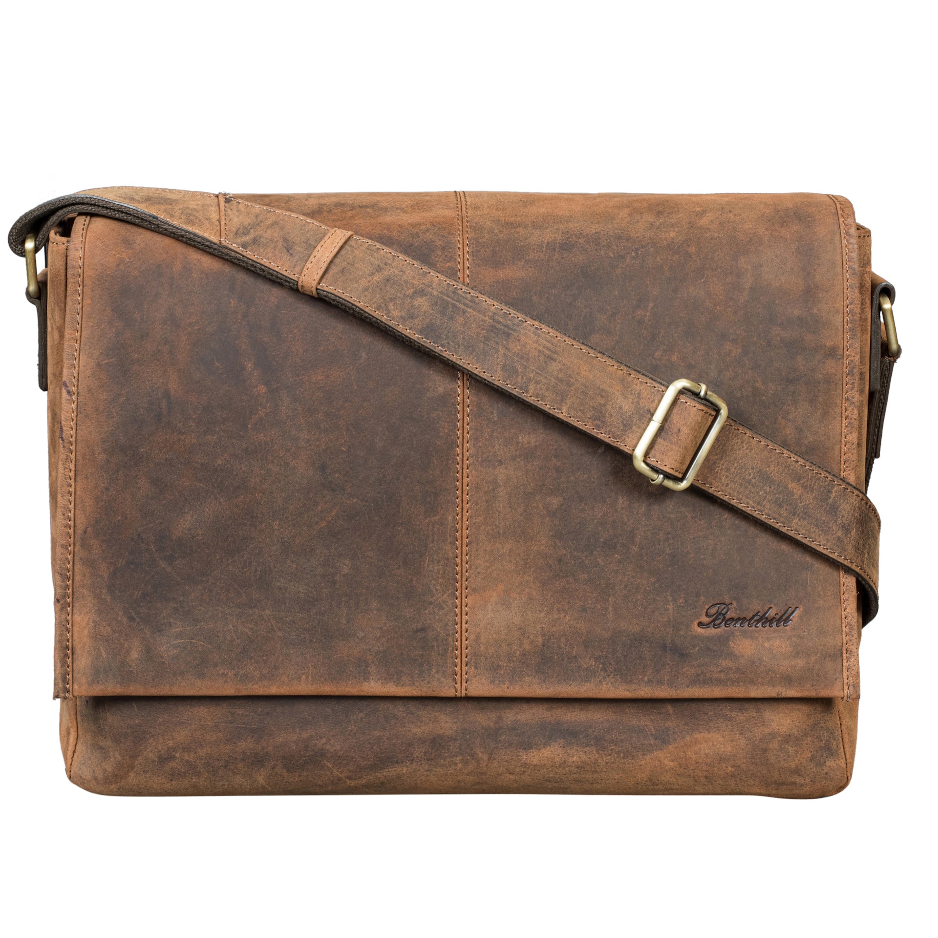 Benthill Umhängetasche Echt Leder | Herren & Damen Messenger Bag aus hochwertigem Rindsleder | Vintage Schultertasche Laptoptasche