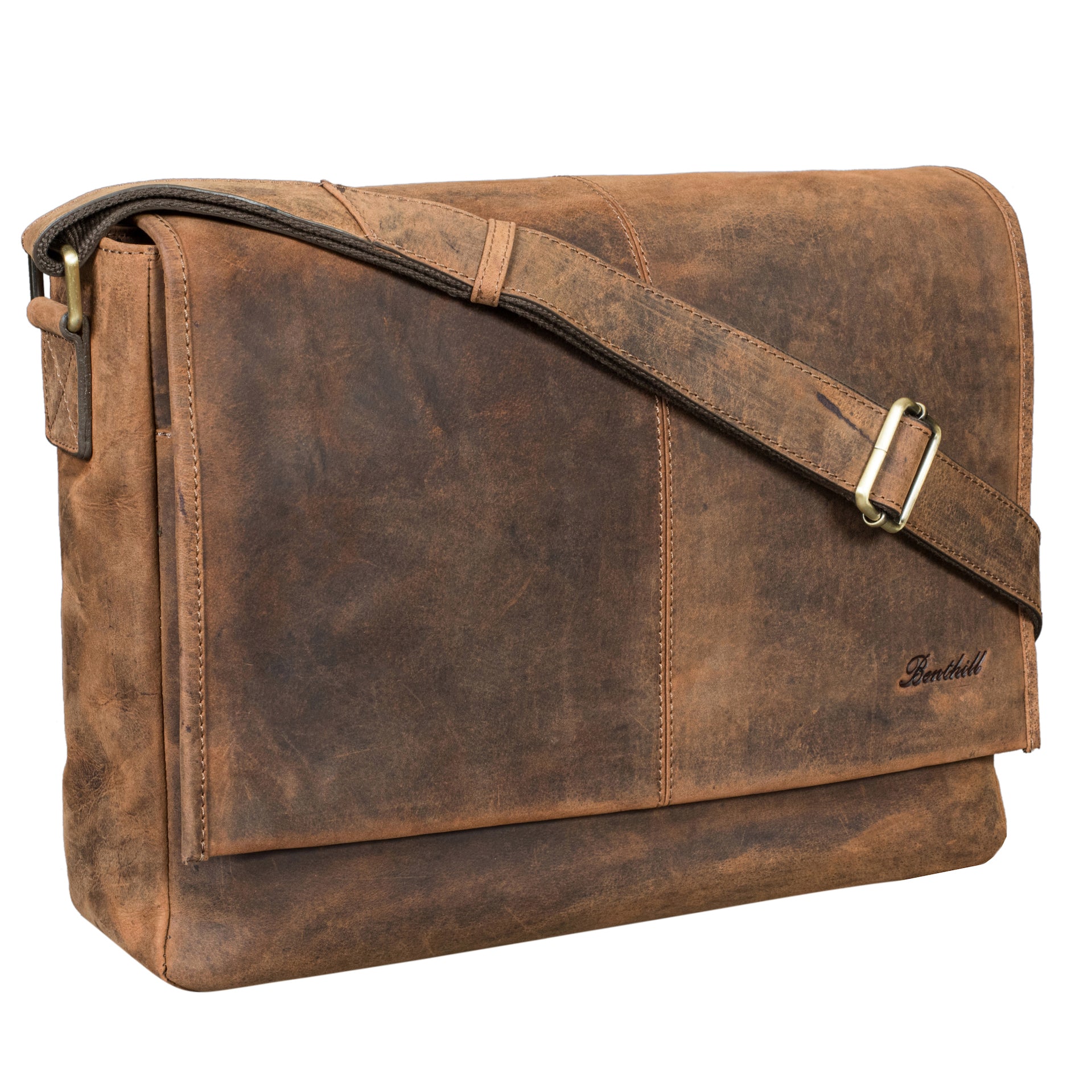 Benthill Umhängetasche Echt Leder | Herren & Damen Messenger Bag aus hochwertigem Rindsleder | Vintage Schultertasche Laptoptasche