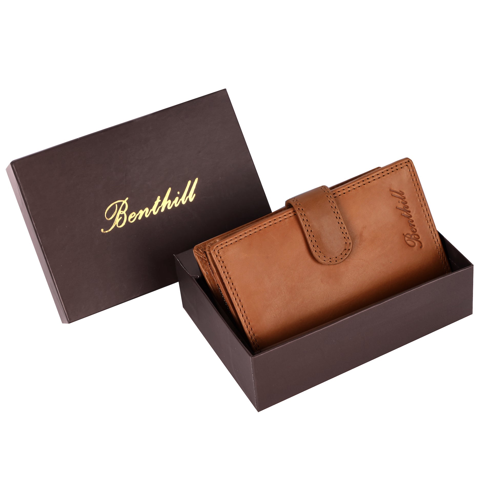 Benthill Geldbörse Damen Leder | Geldbeutel mit RFID Schutz aus Rindsleder | Portmonee mit 8 Kartenfächer Mittelgroß | Echt Leder Slim-Wallet Vintage inkl. Geschenkbox