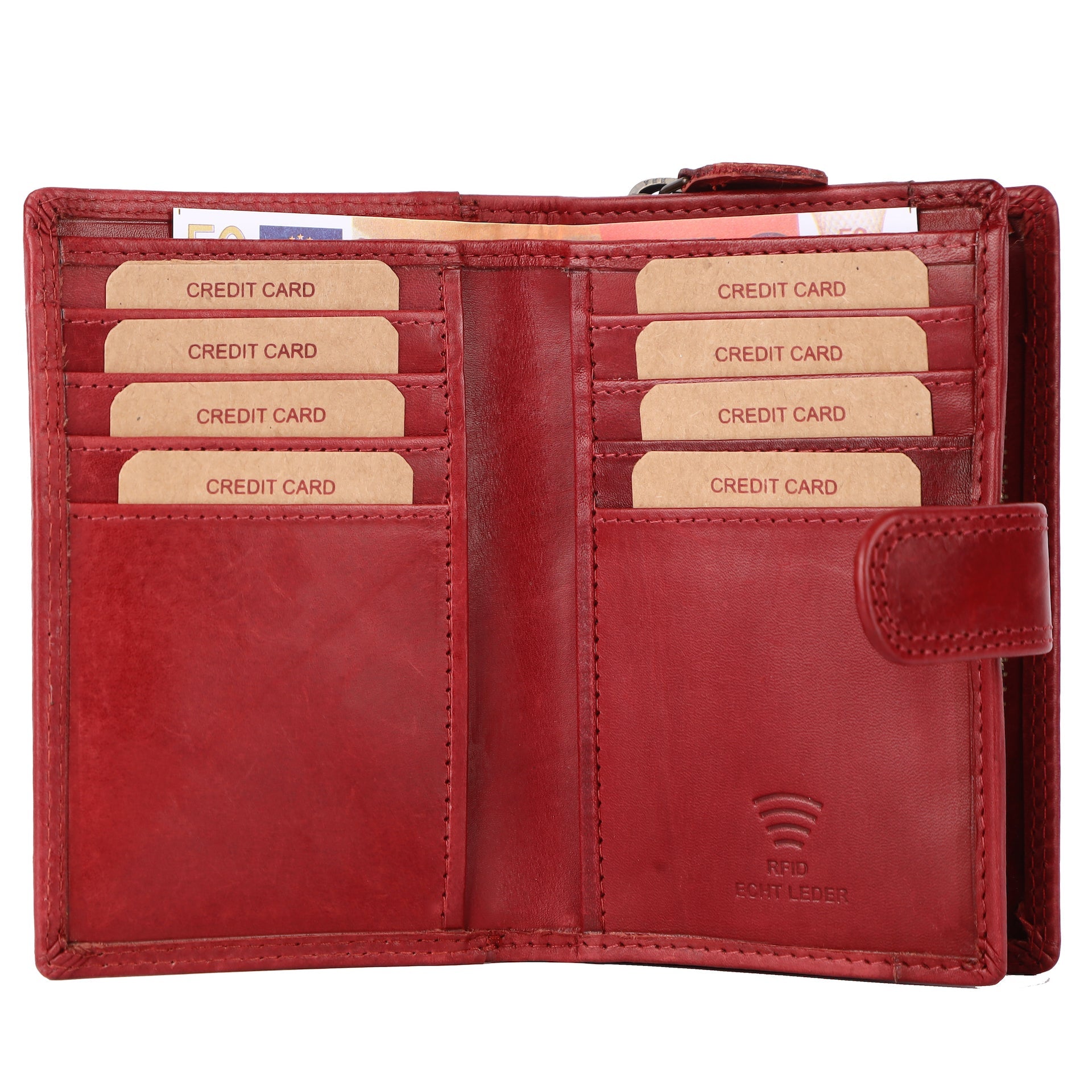 Benthill Geldbörse Damen Leder | Geldbeutel mit RFID Schutz aus Rindsleder | Portmonee mit 8 Kartenfächer Mittelgroß | Echt Leder Slim-Wallet Vintage inkl. Geschenkbox
