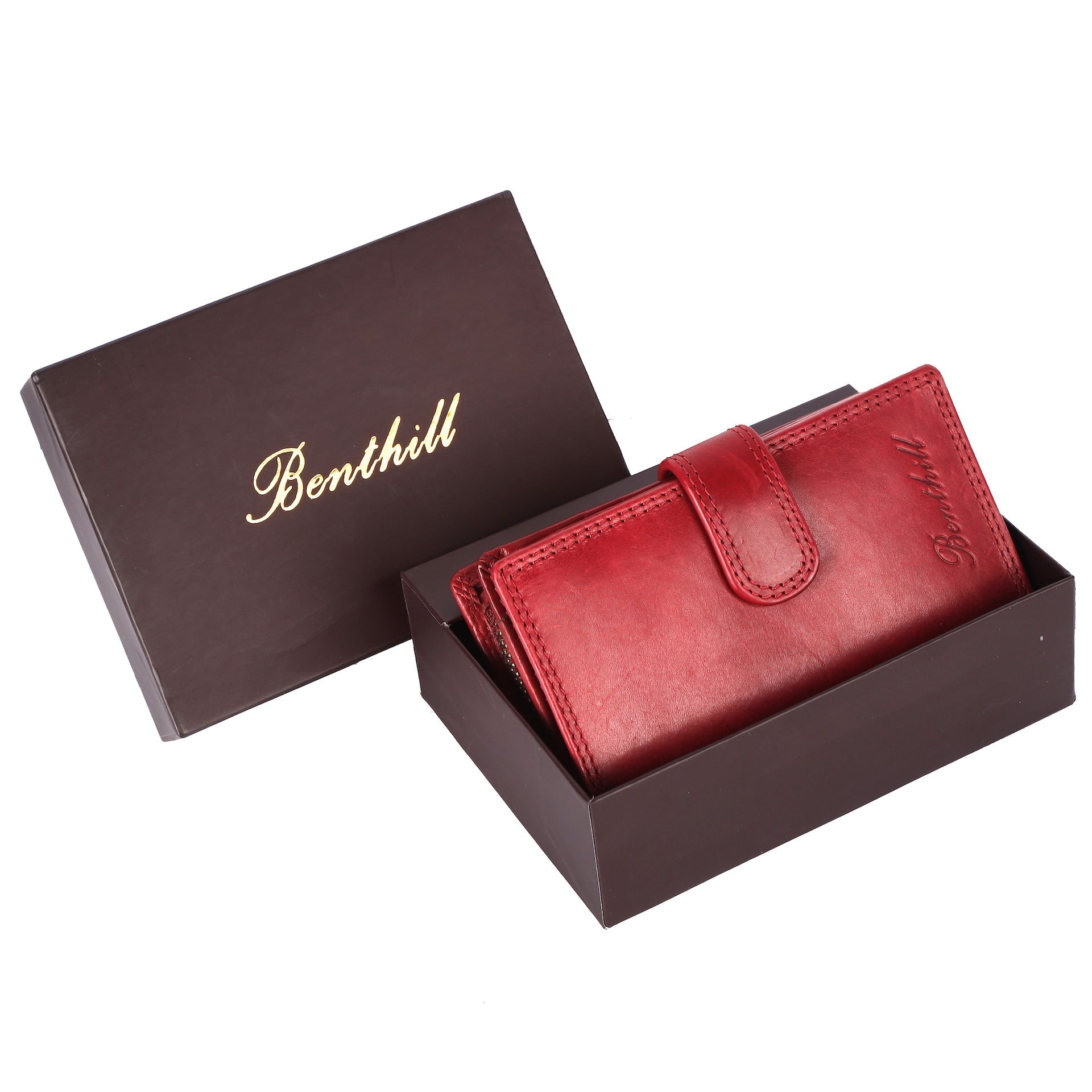 Benthill Geldbörse Damen Leder | Geldbeutel mit RFID Schutz aus Rindsleder | Portmonee mit 8 Kartenfächer Mittelgroß | Echt Leder Slim-Wallet Vintage inkl. Geschenkbox