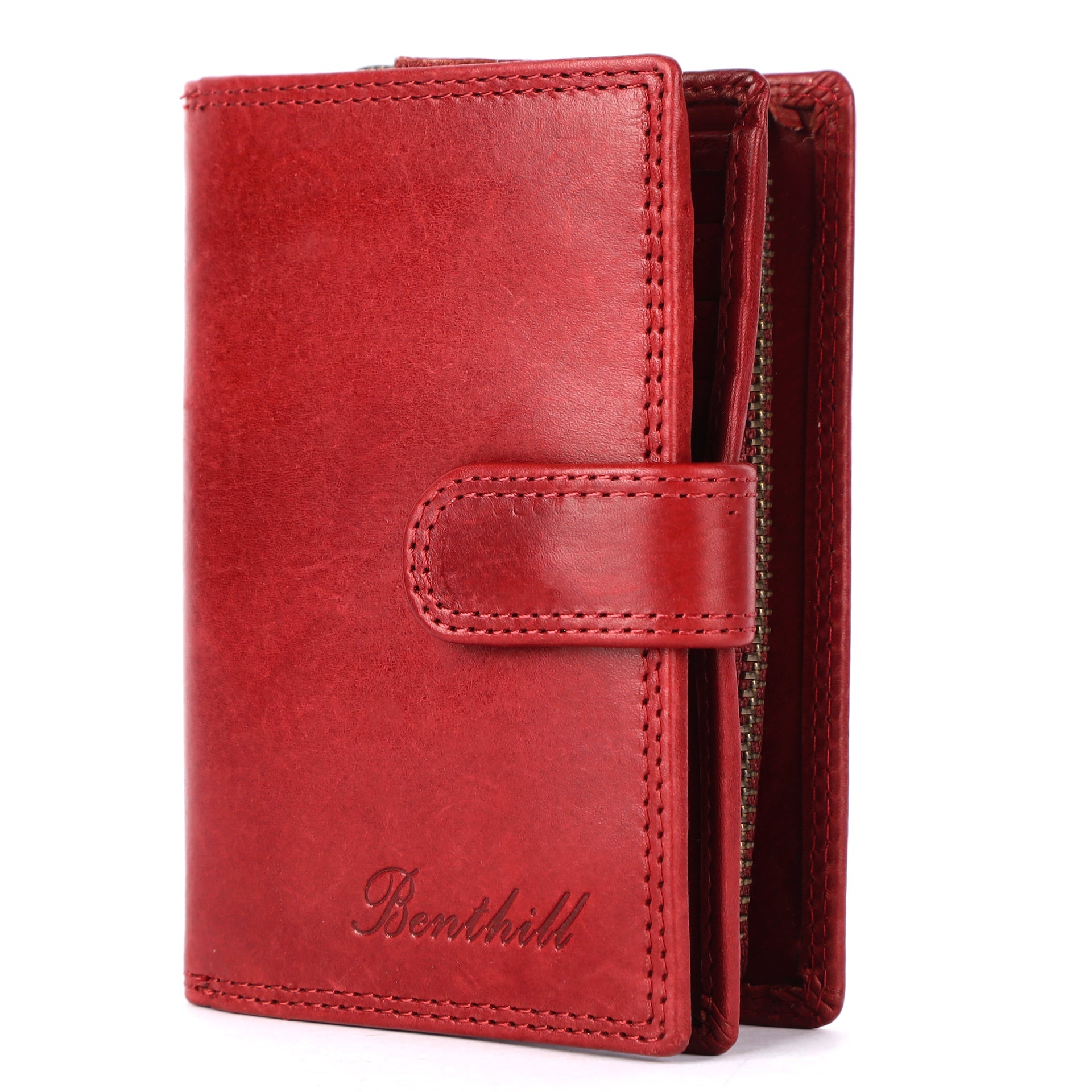 Benthill Geldbörse Damen Leder | Geldbeutel mit RFID Schutz aus Rindsleder | Portmonee mit 8 Kartenfächer Mittelgroß | Echt Leder Slim-Wallet Vintage inkl. Geschenkbox