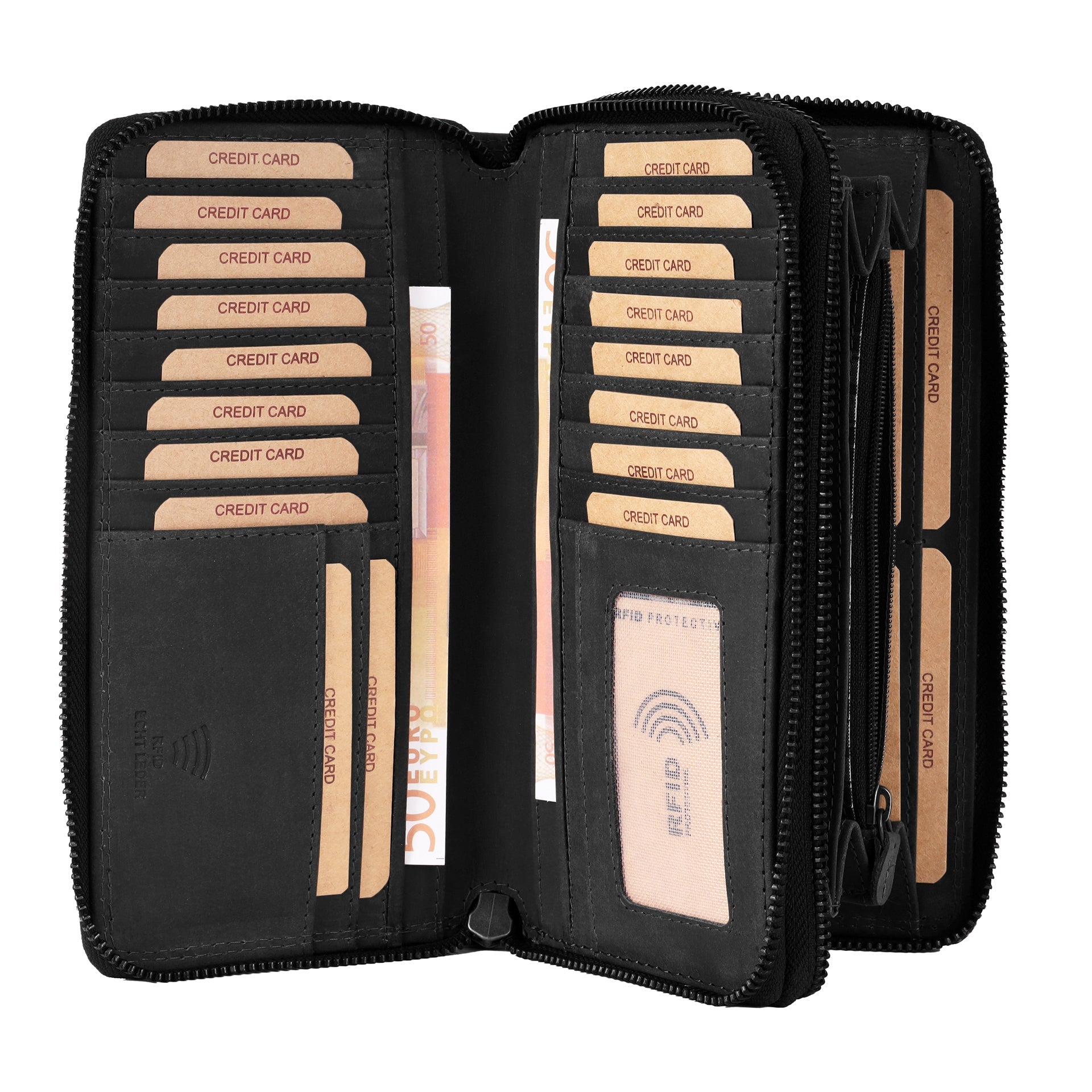 Benthill Geldbörse Groß Leder | Geldbeutel Gross XXL Echtleder | Portemonnaie Frauen mit RFID Schutz | Vintage Portmonee mit vielen Kartenfächer inkl. Geschenkbox