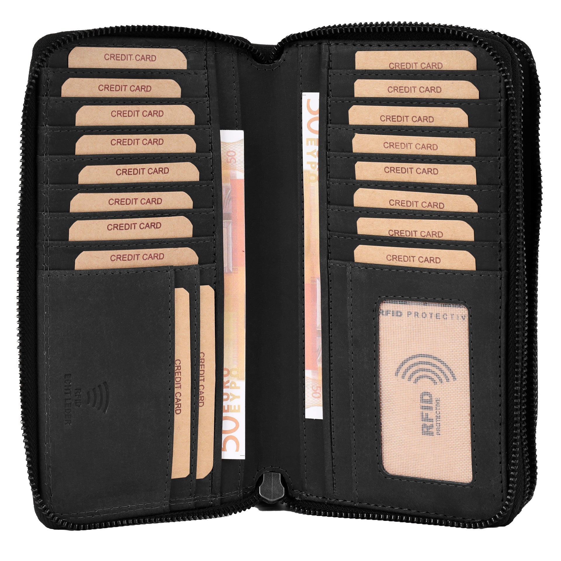 Benthill Geldbörse Groß Leder | Geldbeutel Gross XXL Echtleder | Portemonnaie Frauen mit RFID Schutz | Vintage Portmonee mit vielen Kartenfächer inkl. Geschenkbox