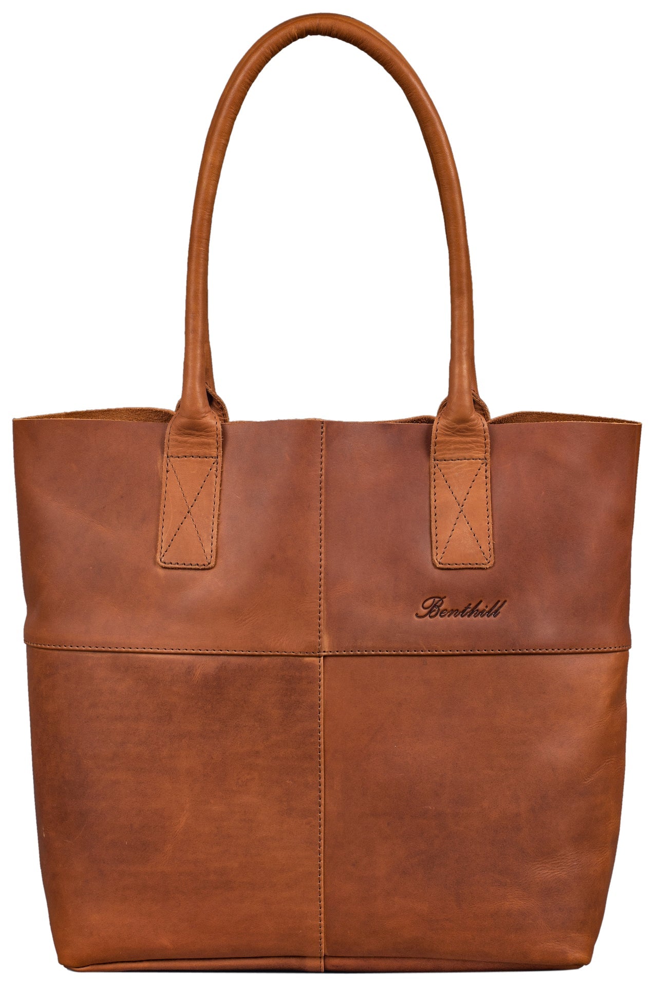 Benthill Shopper Leder Damen | Einfache Schultertasche ohne Reißverschluss | Vintage Handtasche aus echtem Rindsleder | Hochwertiger Beutel