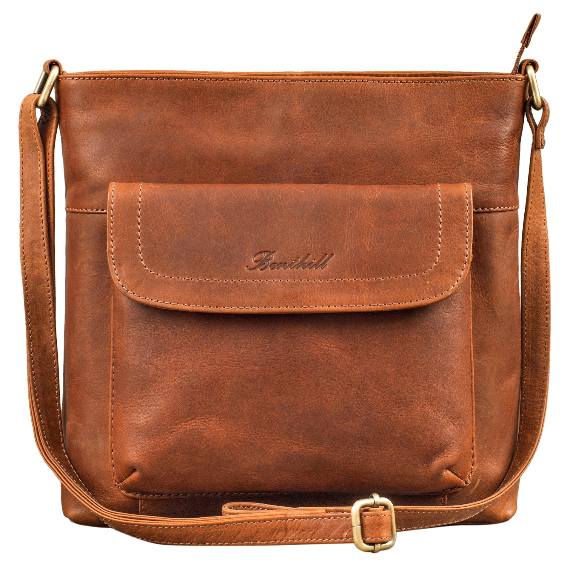 Benthill Shopper Damen Leder - Ledertasche mit Reißverschluss - Umhängetasche aus Echtleder - Handtasche Vintage - Bag Beutel - Schulterbeutel