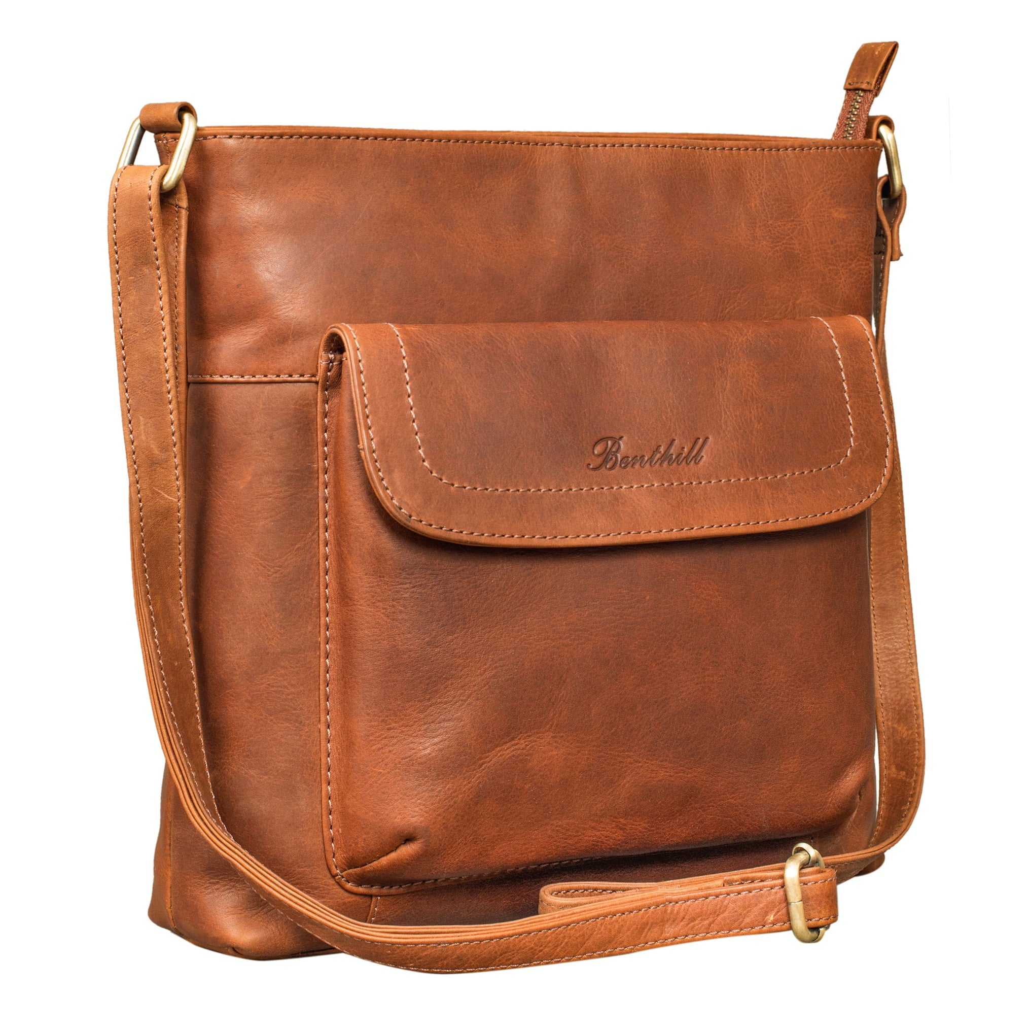 Benthill Shopper Damen Leder - Ledertasche mit Reißverschluss - Umhängetasche aus Echtleder - Handtasche Vintage - Bag Beutel - Schulterbeutel