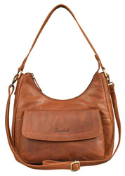 Benthill Handtasche Damen Echt Leder | Schultertasche aus echtem Rindsleder | Umhängetasche mit Reißverschluss | Ledertasche mit Henkel & Umhängegurt