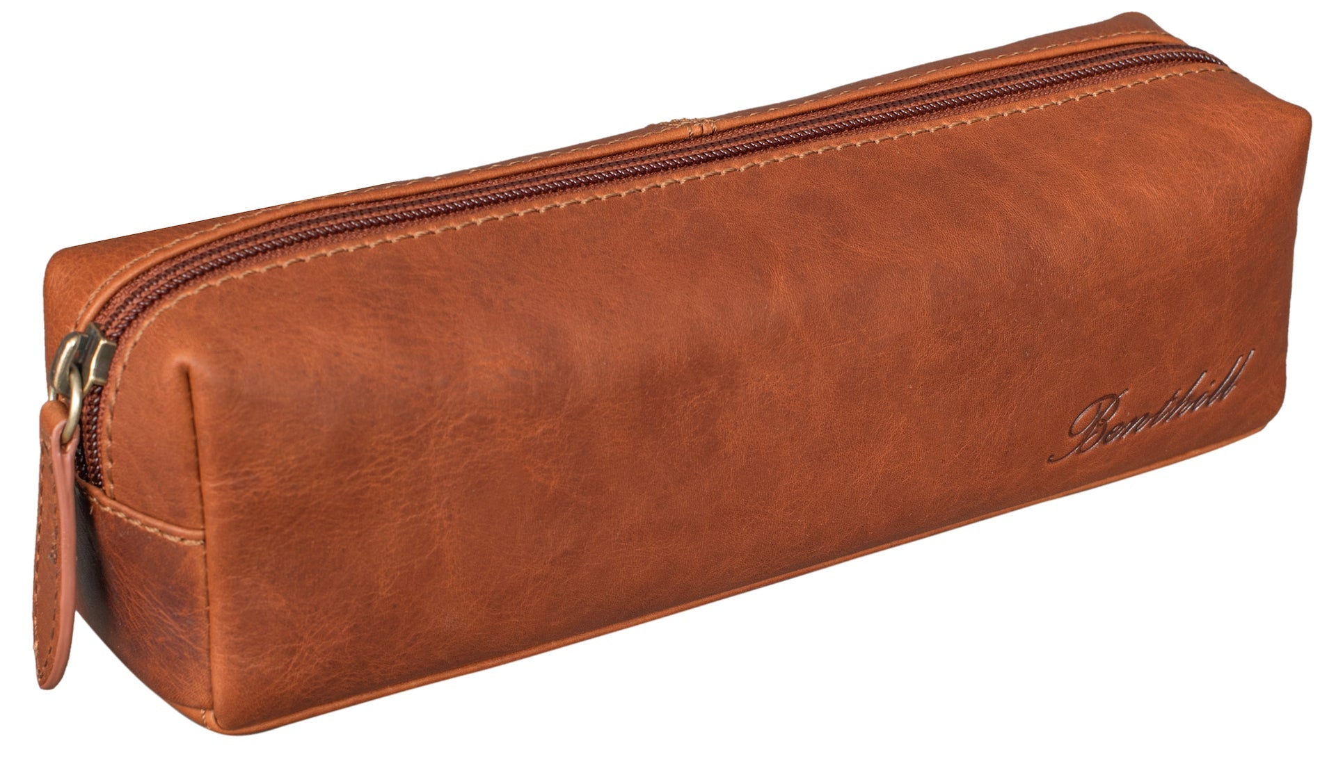 Benthill Federmappe Leder - Vintage Federmäppchen für Stifte - Federtasche für Schule / Uni - Kleine Leder-Etui Mäppchen - Kosmetiktasche