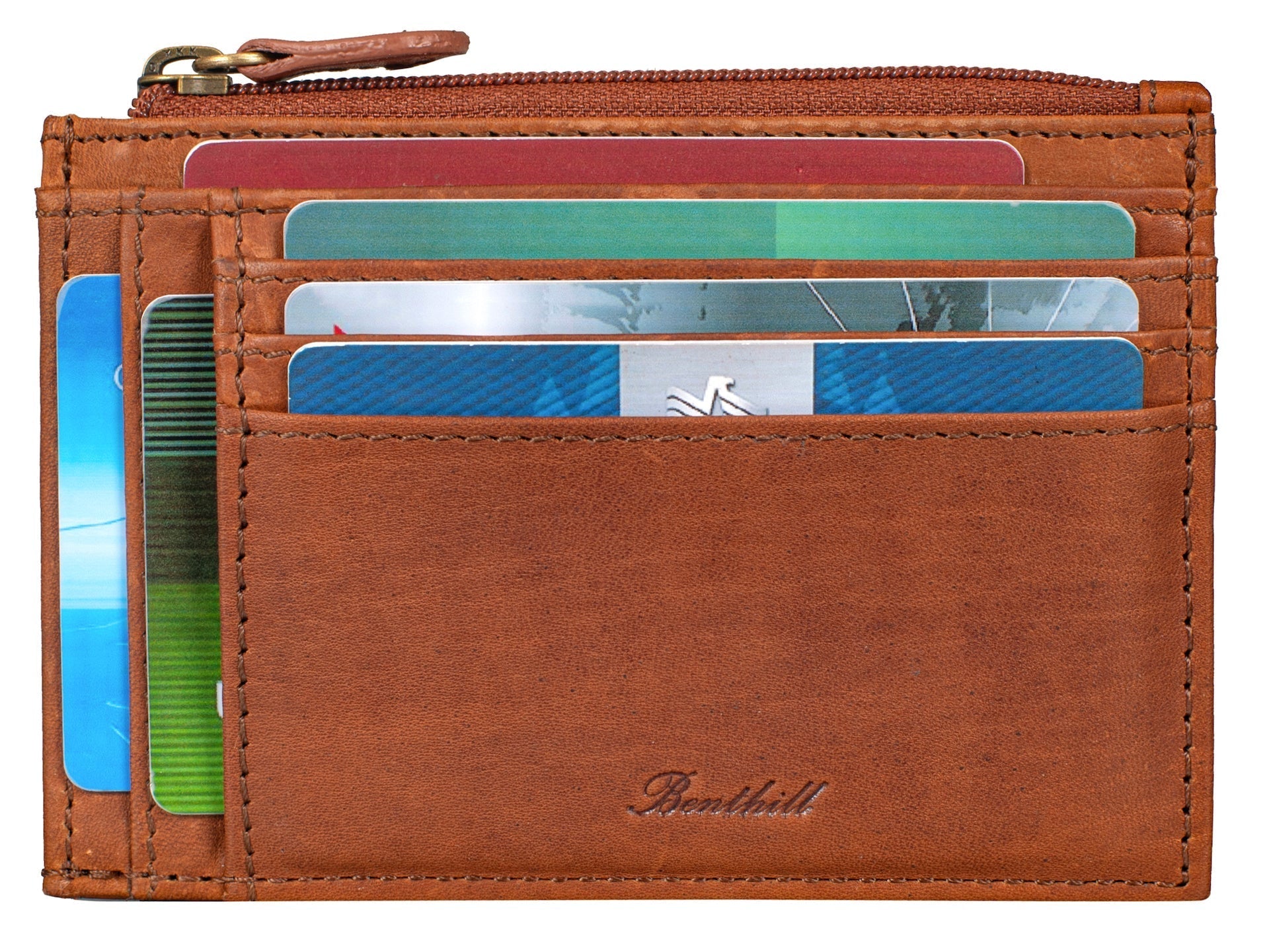 Benthill Leder Kreditkartenetui - Slim Portemonnaie aus echtem Leder - Schmale Leder-geldbörse mit Kreditkartenfächer und Münzfach - Mini Wallet