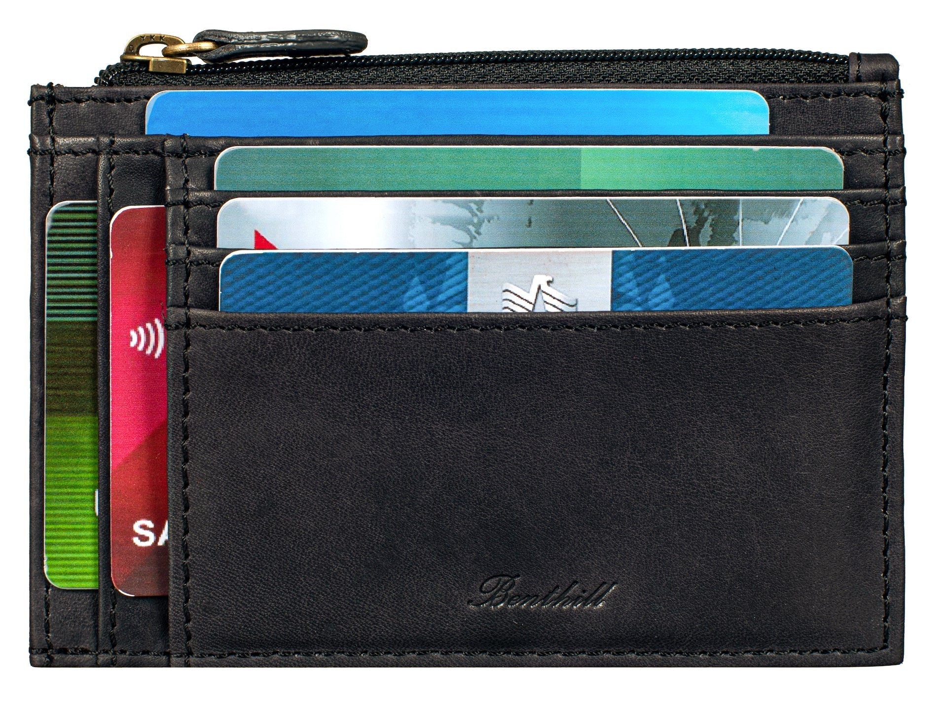 Benthill Leder Kreditkartenetui - Slim Portemonnaie aus echtem Leder - Schmale Leder-geldbörse mit Kreditkartenfächer und Münzfach - Mini Wallet