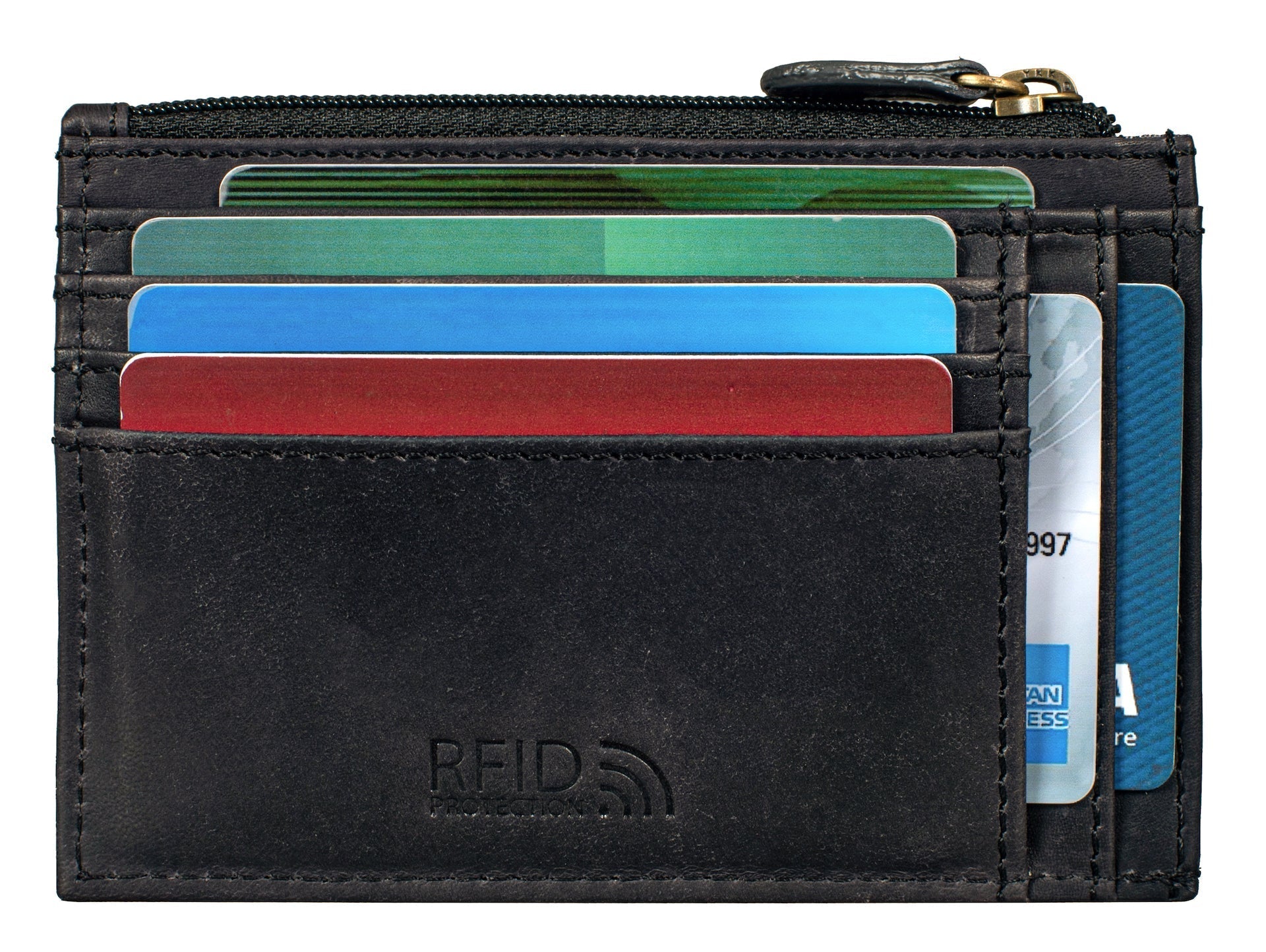 Benthill Leder Kreditkartenetui - Slim Portemonnaie aus echtem Leder - Schmale Leder-geldbörse mit Kreditkartenfächer und Münzfach - Mini Wallet