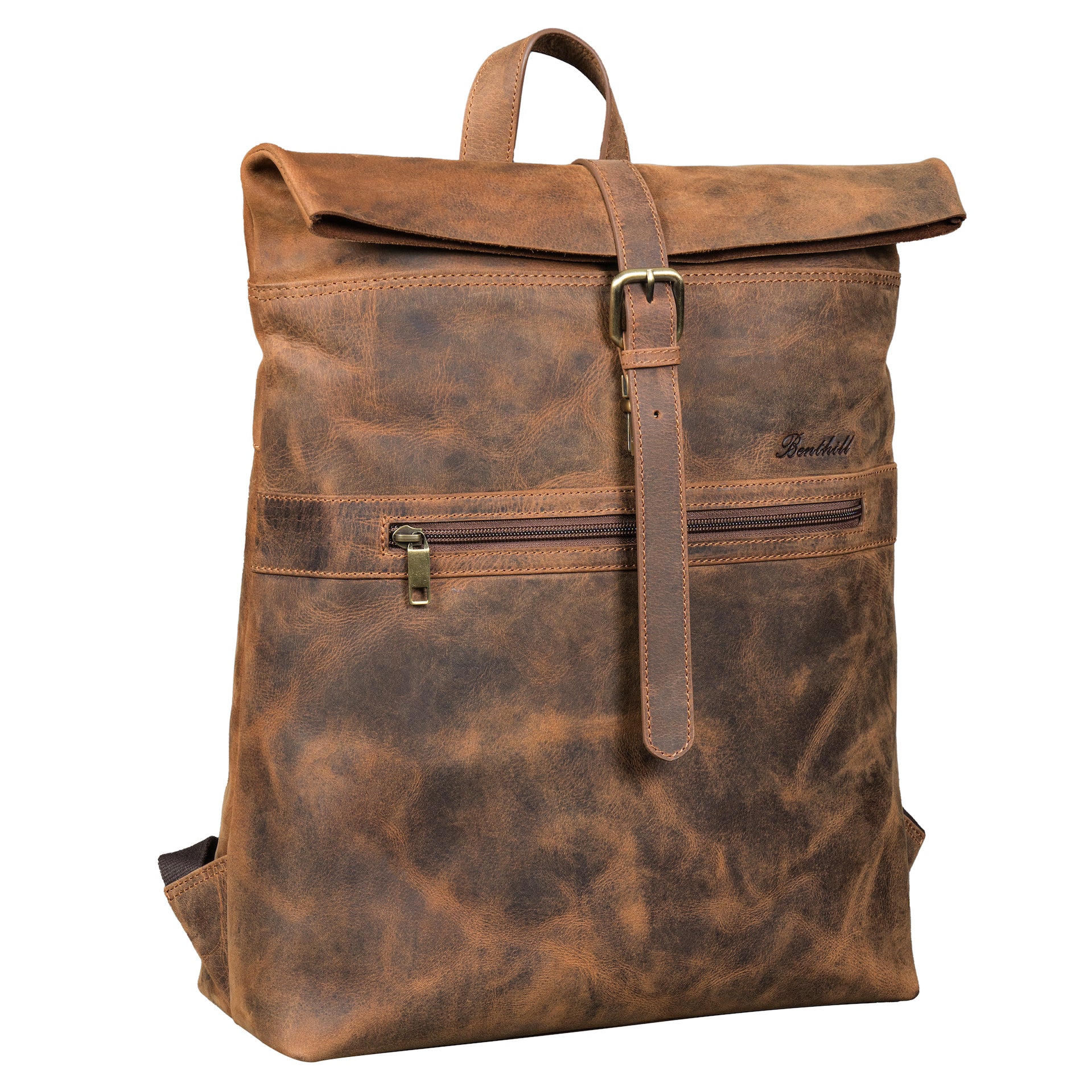 Benthill Rucksack aus Echt-Leder - Kurierrucksack Fahrradrucksack Trekkingrucksack - Damen Herren Leder-Rucksack