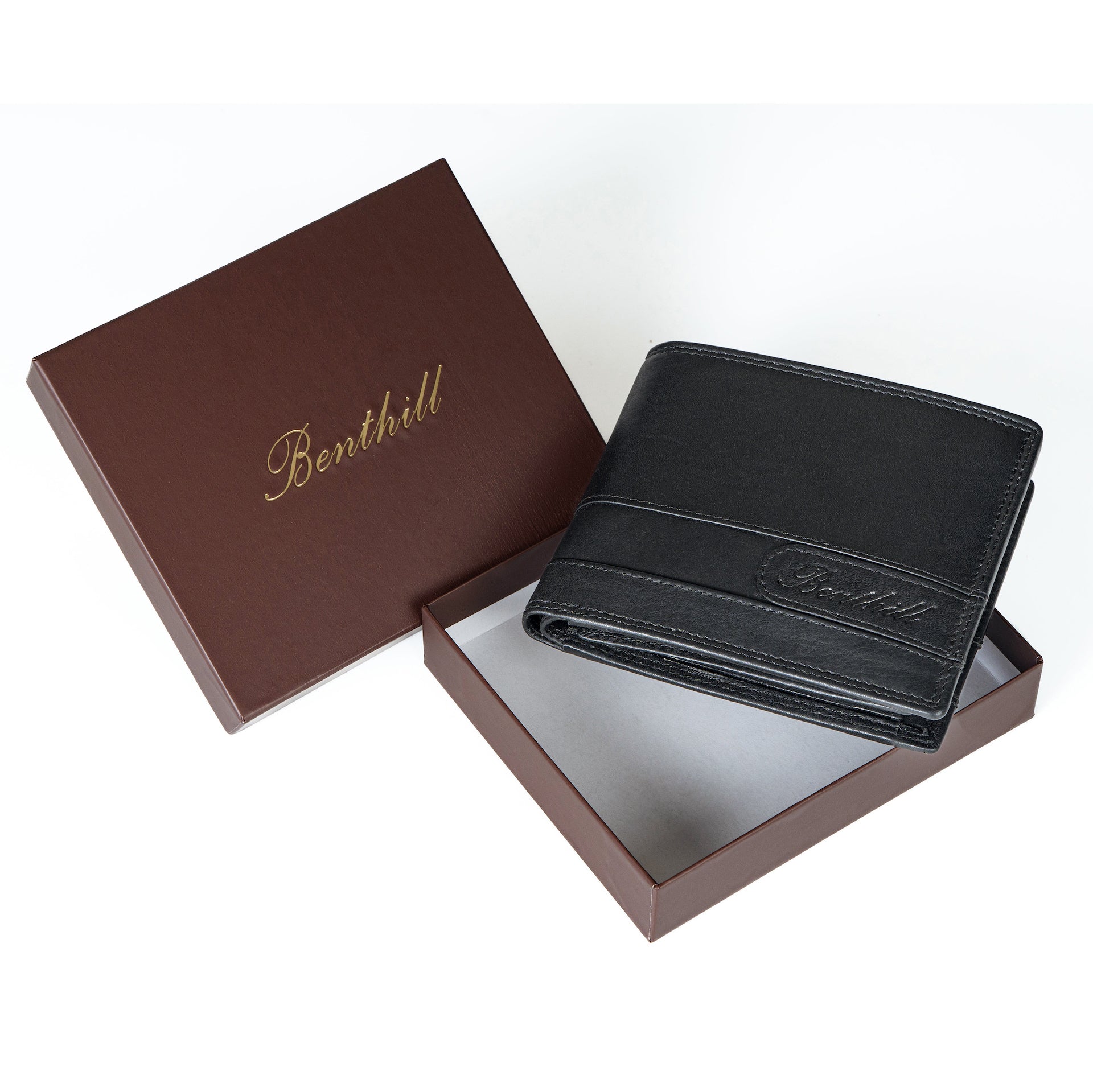 Benthill Geldbörse Herren Leder | Geldbeutel mit RFID-Schutz | Portemonnaie aus hochwertigem Rindsleder | Männer Brieftasche inkl. Geschenkbox