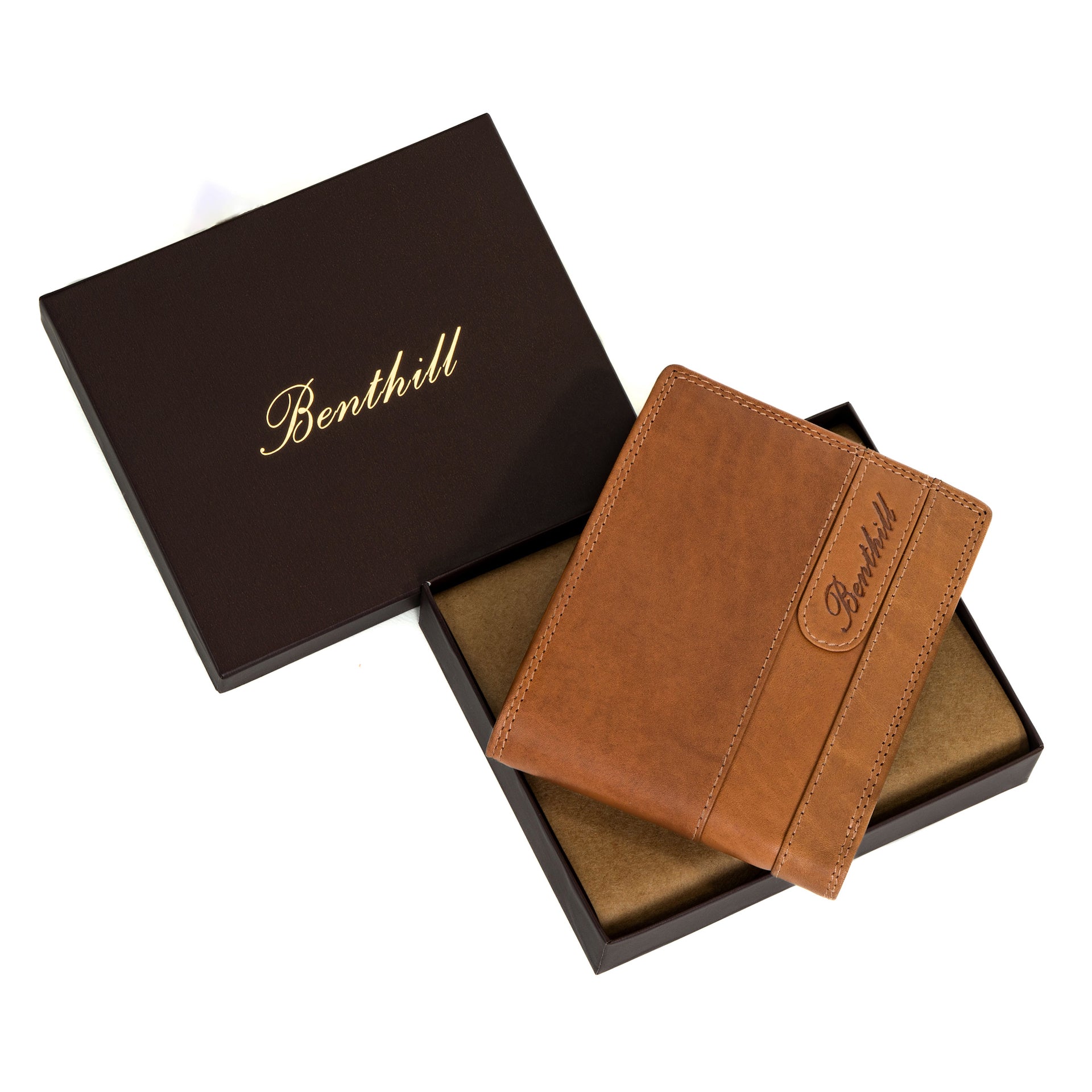 Benthill Geldbörse Herren Leder | Geldbeutel mit RFID-Schutz | Portemonnaie aus hochwertigem Rindsleder | Männer Brieftasche inkl. Geschenkbox