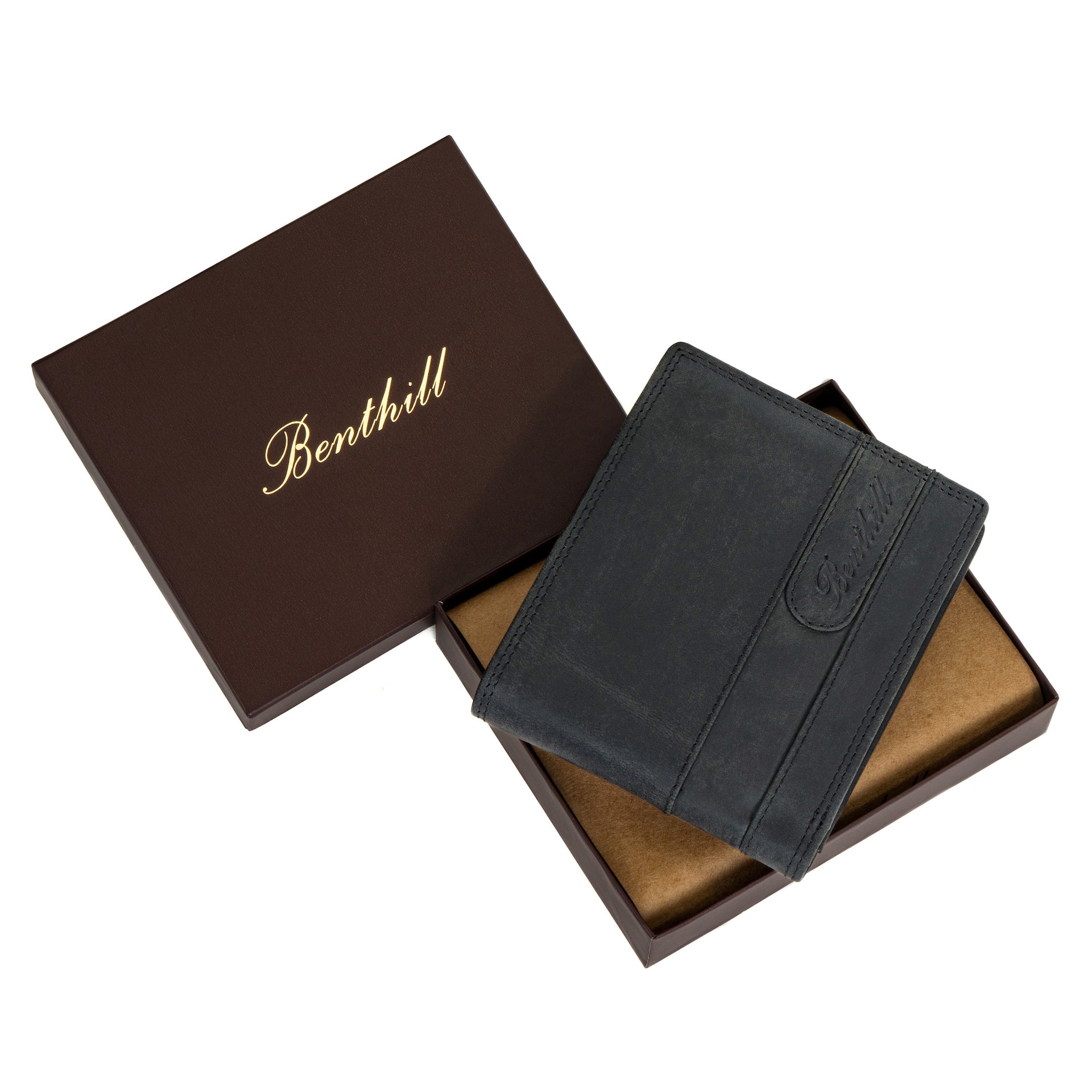 Benthill Geldbörse Herren Leder | Geldbeutel mit RFID-Schutz | Portemonnaie aus hochwertigem Rindsleder | Männer Brieftasche inkl. Geschenkbox