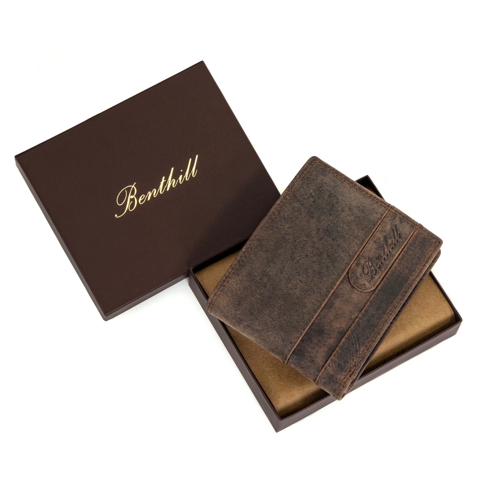 Benthill Geldbörse Herren Leder | Geldbeutel mit RFID-Schutz | Portemonnaie aus hochwertigem Rindsleder | Männer Brieftasche inkl. Geschenkbox