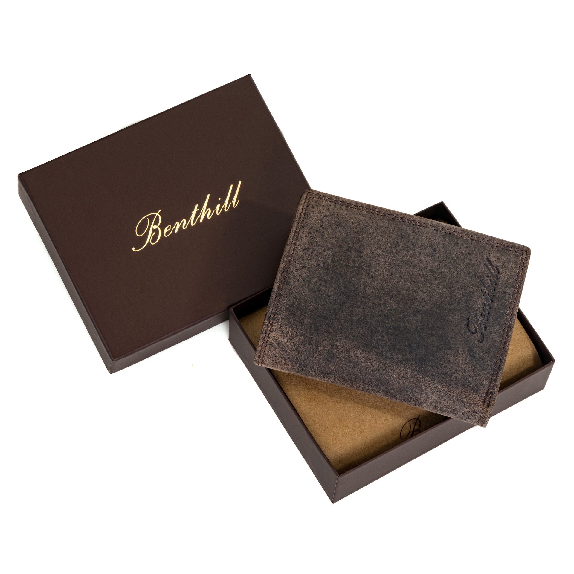 Benthill Geldbörse Herren Leder mit RFID | Portemonnaie aus hochwertigem Rindsleder | Ledergeldbörse Männer inkl. Geschenkbox