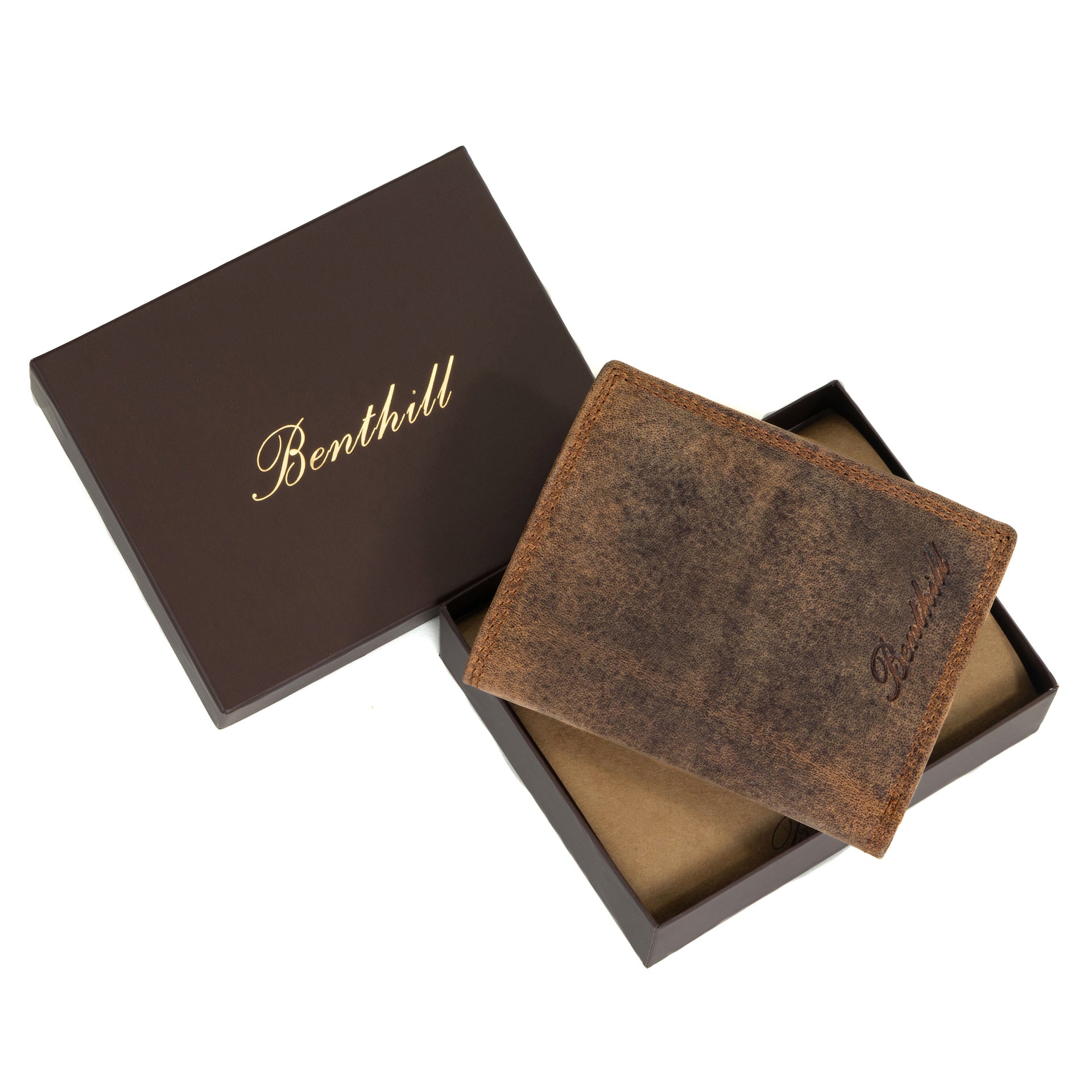 Benthill Geldbörse Herren Leder mit RFID | Portemonnaie aus hochwertigem Rindsleder | Ledergeldbörse Männer inkl. Geschenkbox