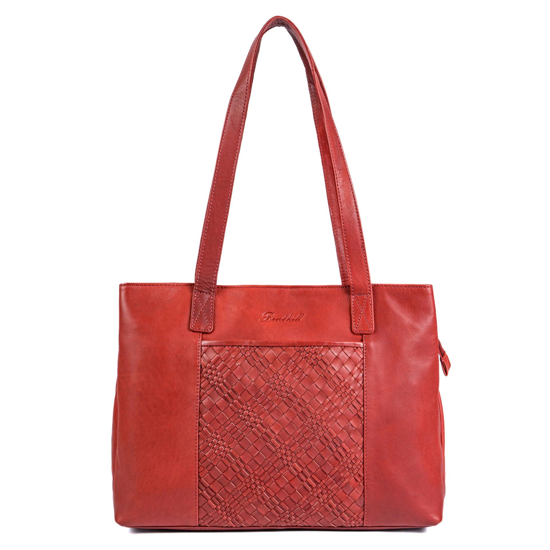 Benthill Damen Tasche Leder - Handtasche aus echtem Rindsleder - Große Schultertasche mit Reißverschluss - Vintage Umhängetasche XL