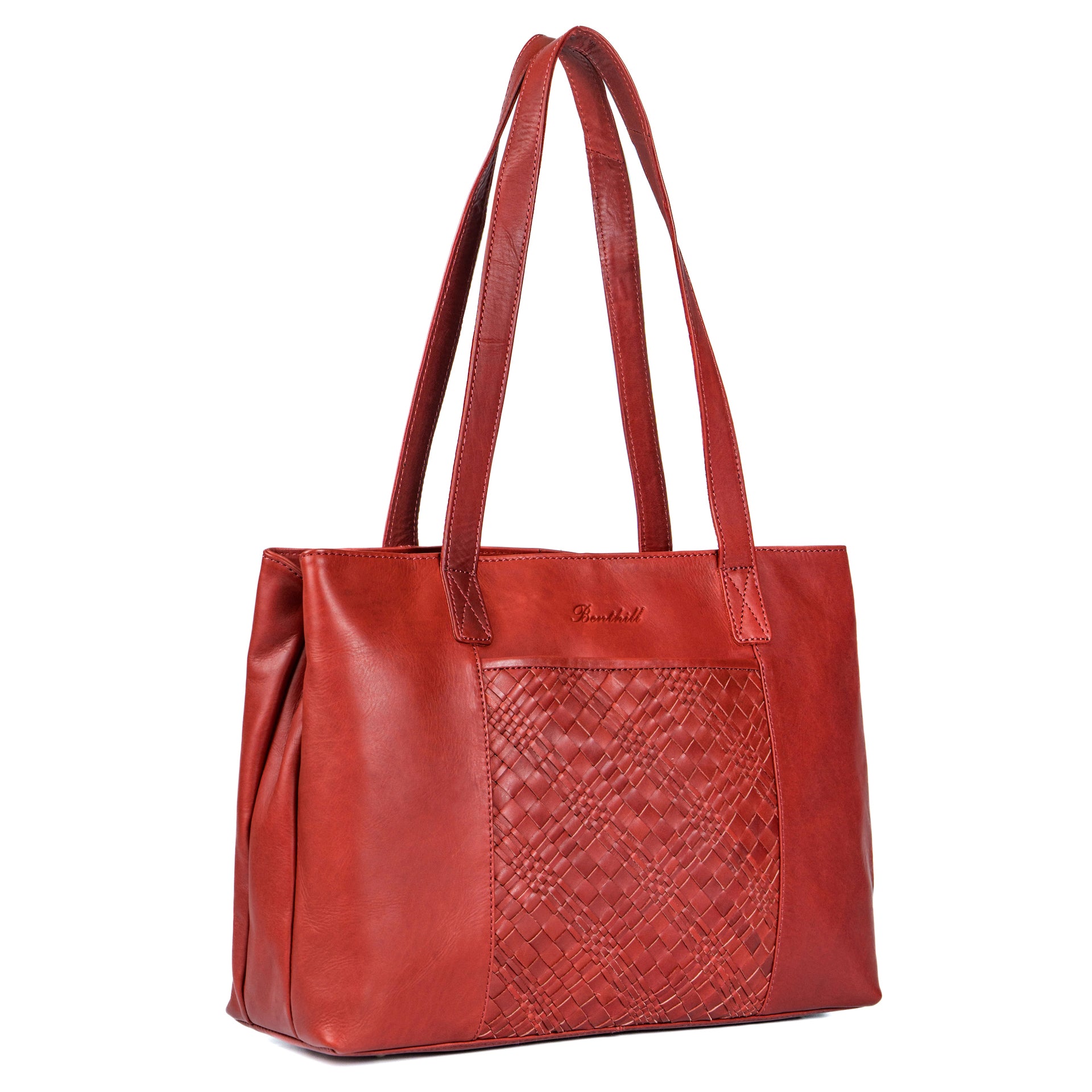 Benthill Damen Tasche Leder - Handtasche aus echtem Rindsleder - Große Schultertasche mit Reißverschluss - Vintage Umhängetasche XL