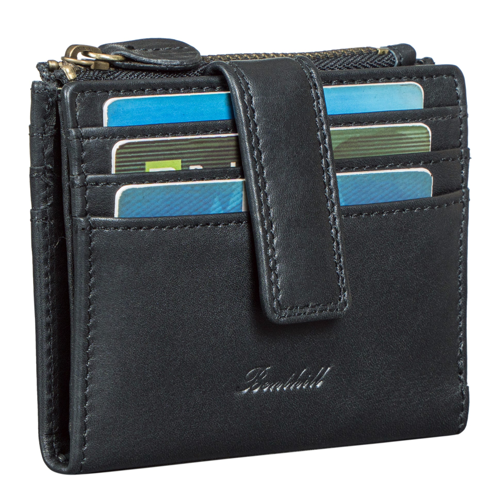 Benthill Geldbörse Echt Leder | Slim Portemonnaie aus echtem Rindsleder | Schmale Hochwertige Kreditkartenetui mit Kreditkartenfächer & Münzfach - Mini Wallet