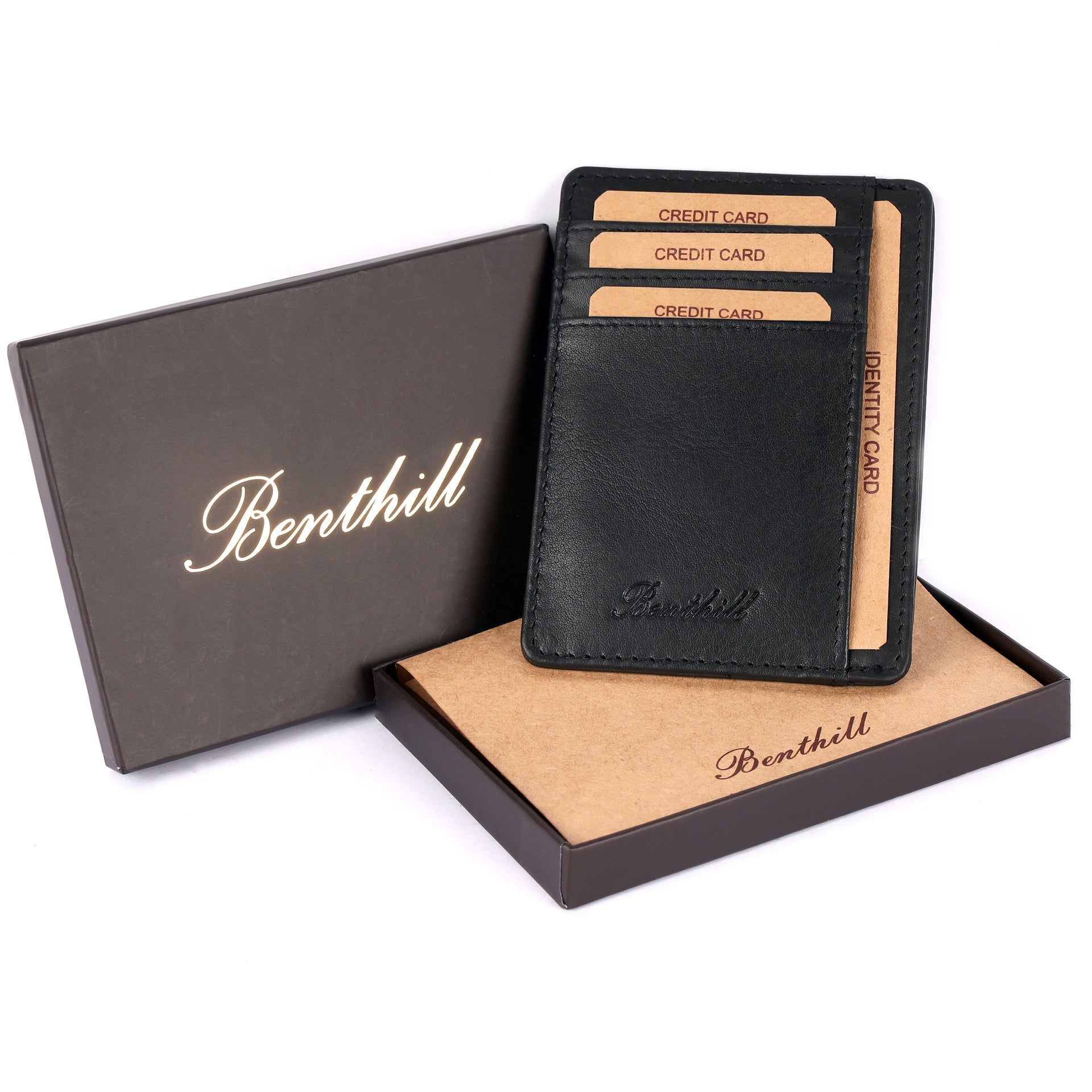 Benthill Kartenetui aus Echt Leder | Mini Geldbörse für Damen & Herren | RFID Schutz - Kleines Portemonnaie | schlanke Mini-Börse