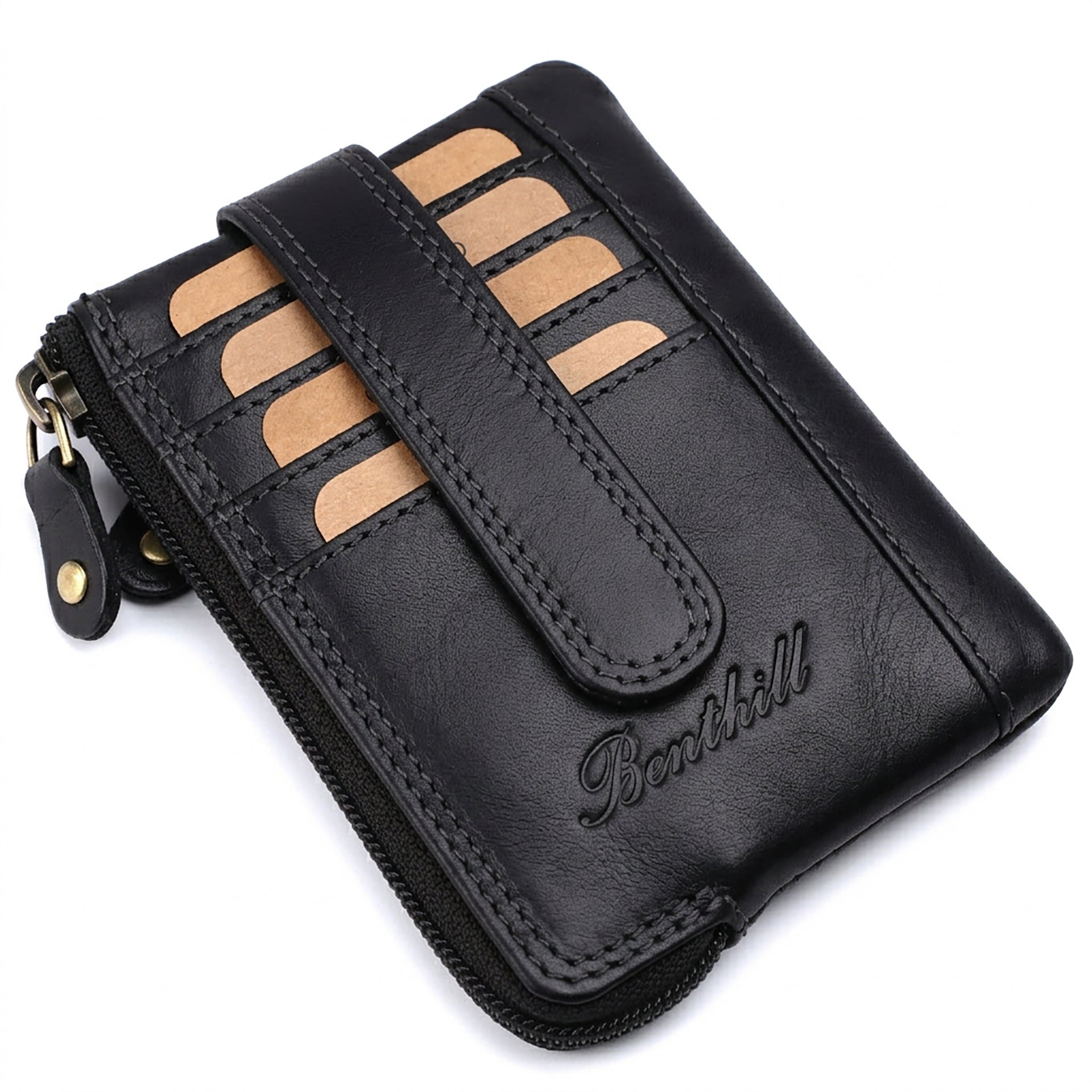 Benthill Schlüsseletui Leder Damen & Herren | Schlüsselmäpchen mit Kartenfächern | Schlüsseltasche als Mini-Börse mit Münzfach inkl. Geschenkbox