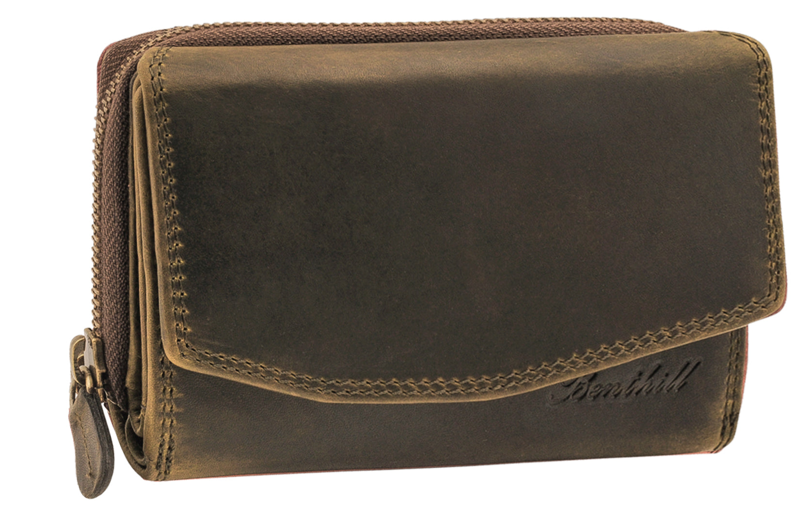 Benthill Portemonnaie Damen Leder - RFID Echtleder Geldbörse - Vintage Portmonee - Münzfach mit Reißverschluss