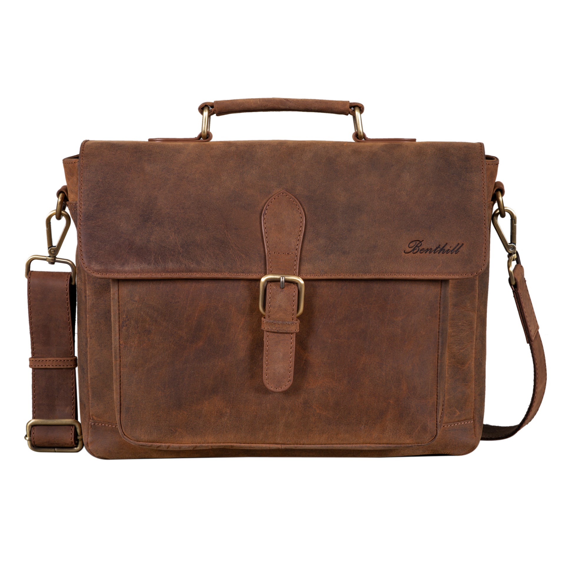 Benthill Aktentasche Leder Laptoptasche - Ledertasche für Herren und Damen - Briefcase - Umhängetasche aus echtem Leder - Schultertasche für Laptop