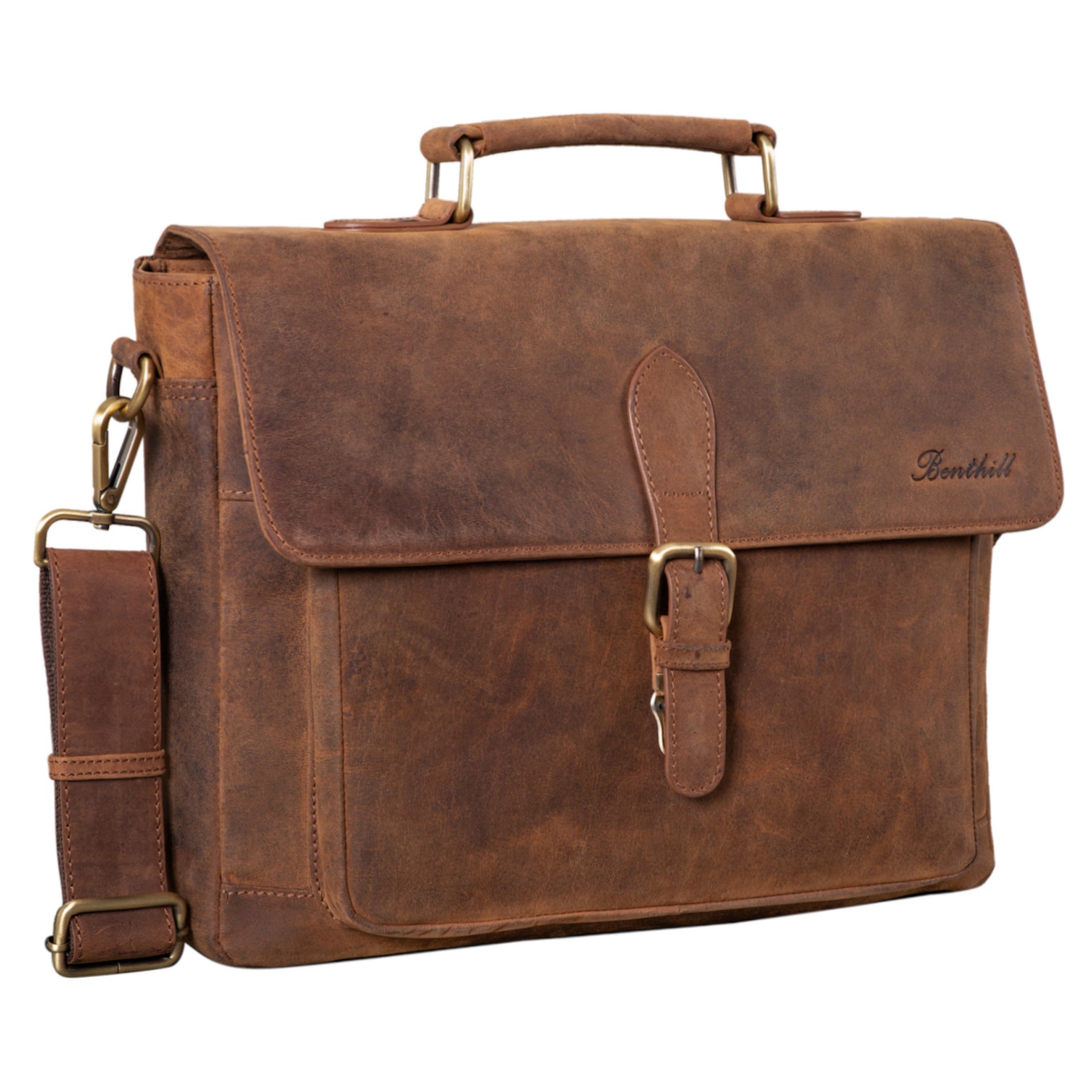 Benthill Aktentasche Leder Laptoptasche - Ledertasche für Herren und Damen - Briefcase - Umhängetasche aus echtem Leder - Schultertasche für Laptop