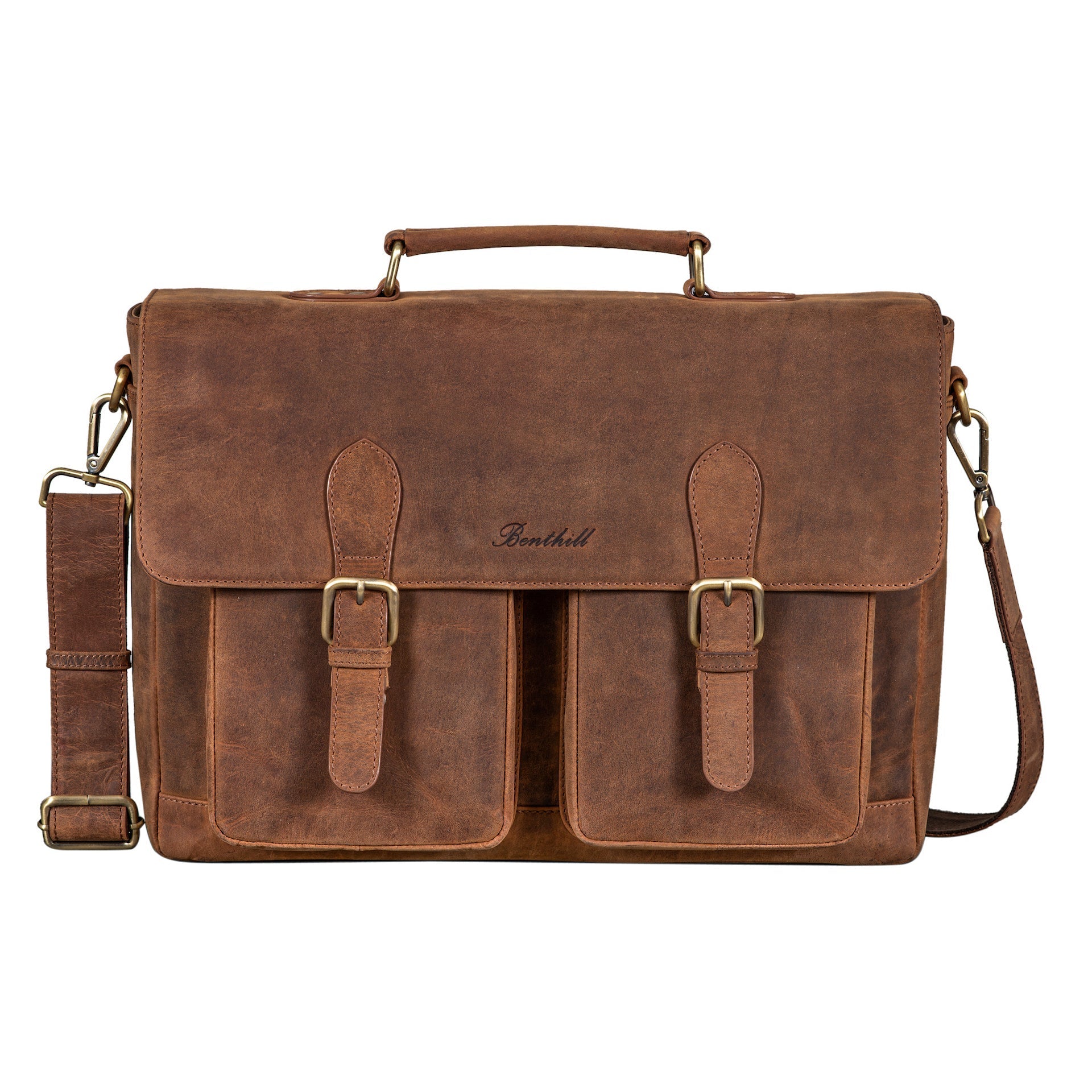 Benthill Aktentasche Leder Laptoptasche - Ledertasche für Damen und Herren Gross - Briefcase - Umhängetasche aus echtem Leder - Große Schultertasche für Laptop