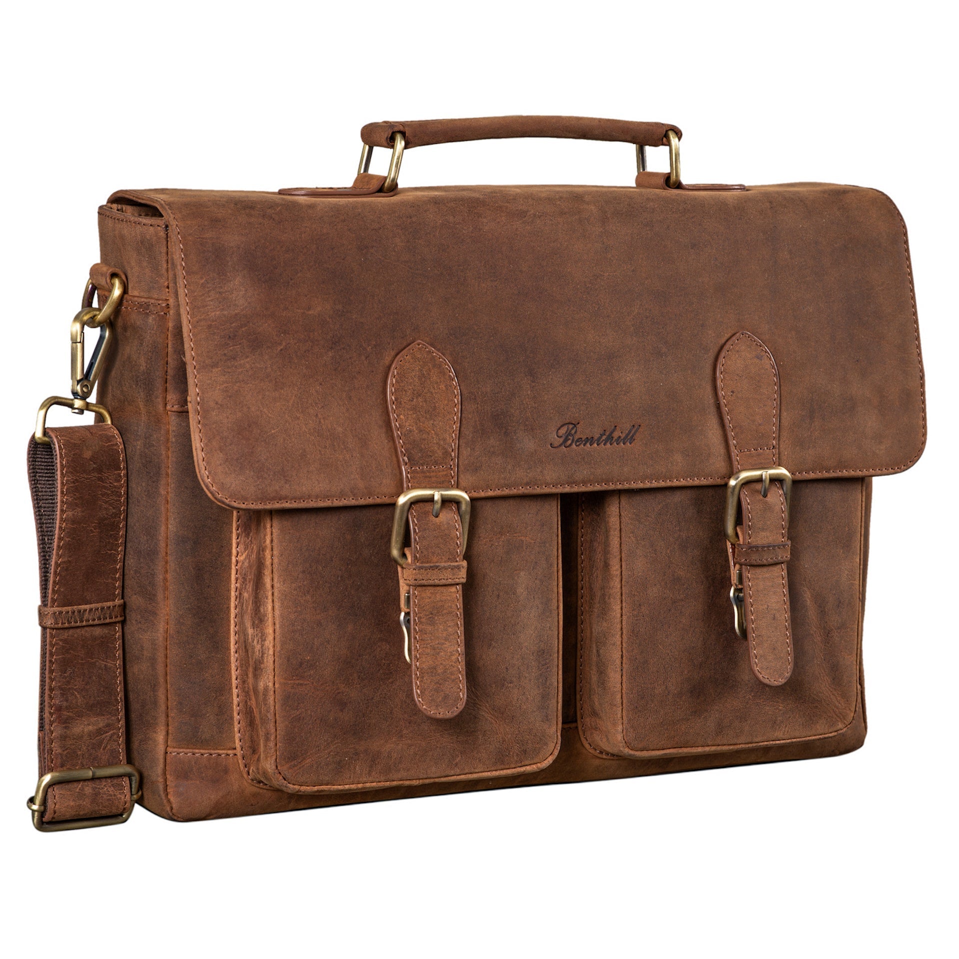 Benthill Aktentasche Leder Laptoptasche - Ledertasche für Damen und Herren Gross - Briefcase - Umhängetasche aus echtem Leder - Große Schultertasche für Laptop