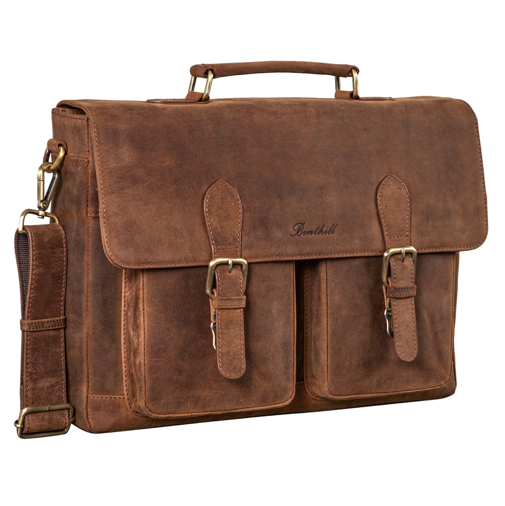Benthill Aktentasche Leder Laptoptasche - Ledertasche für Damen und Herren Gross - Briefcase - Umhängetasche aus echtem Leder - Große Schultertasche für Laptop