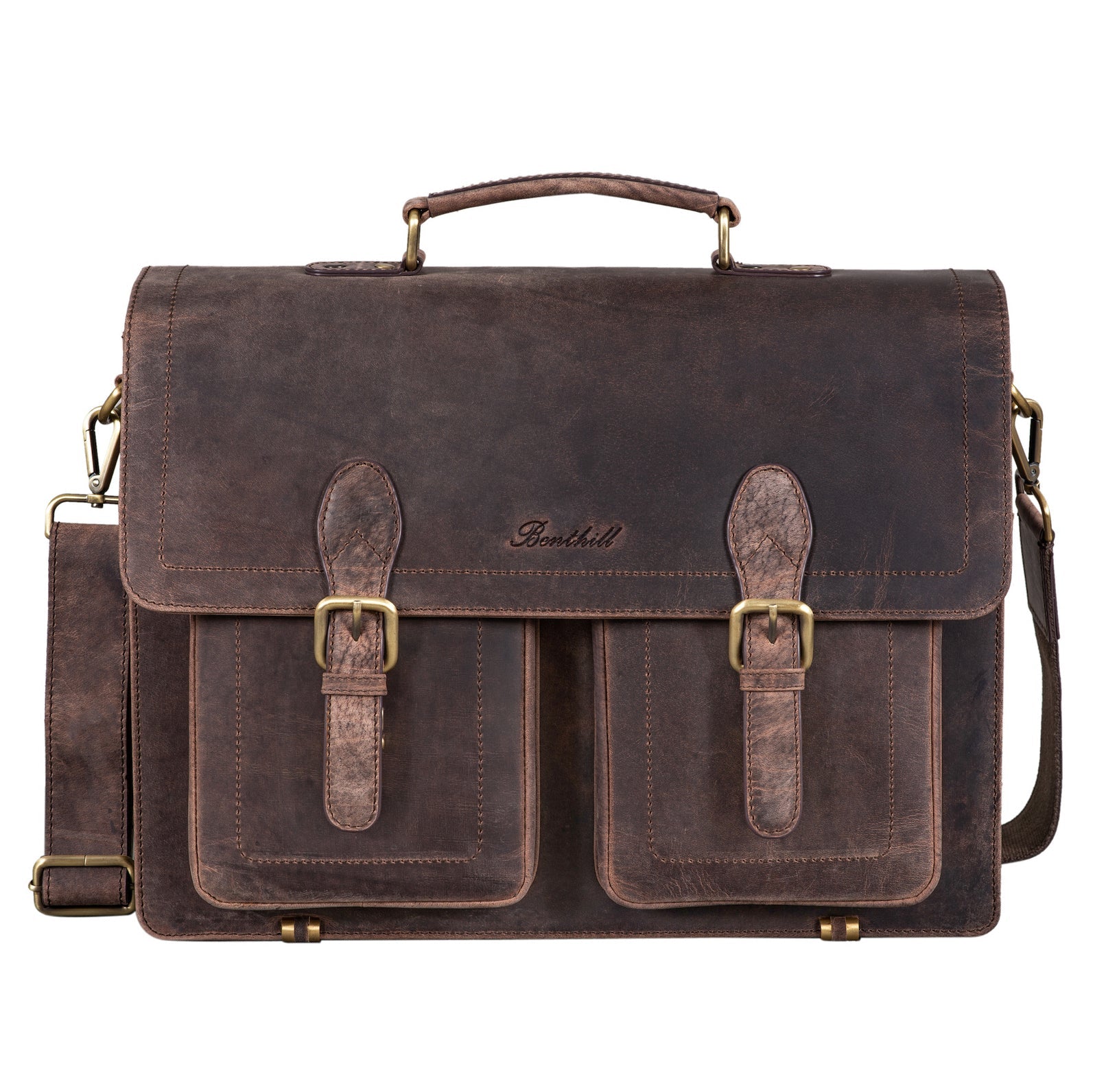 Benthill Aktentasche Leder Laptoptasche - Umhängetasche für Herren und Damen Gross - Briefcase - Ledertasche aus echtem Leder - Große Schultertasche für Laptop